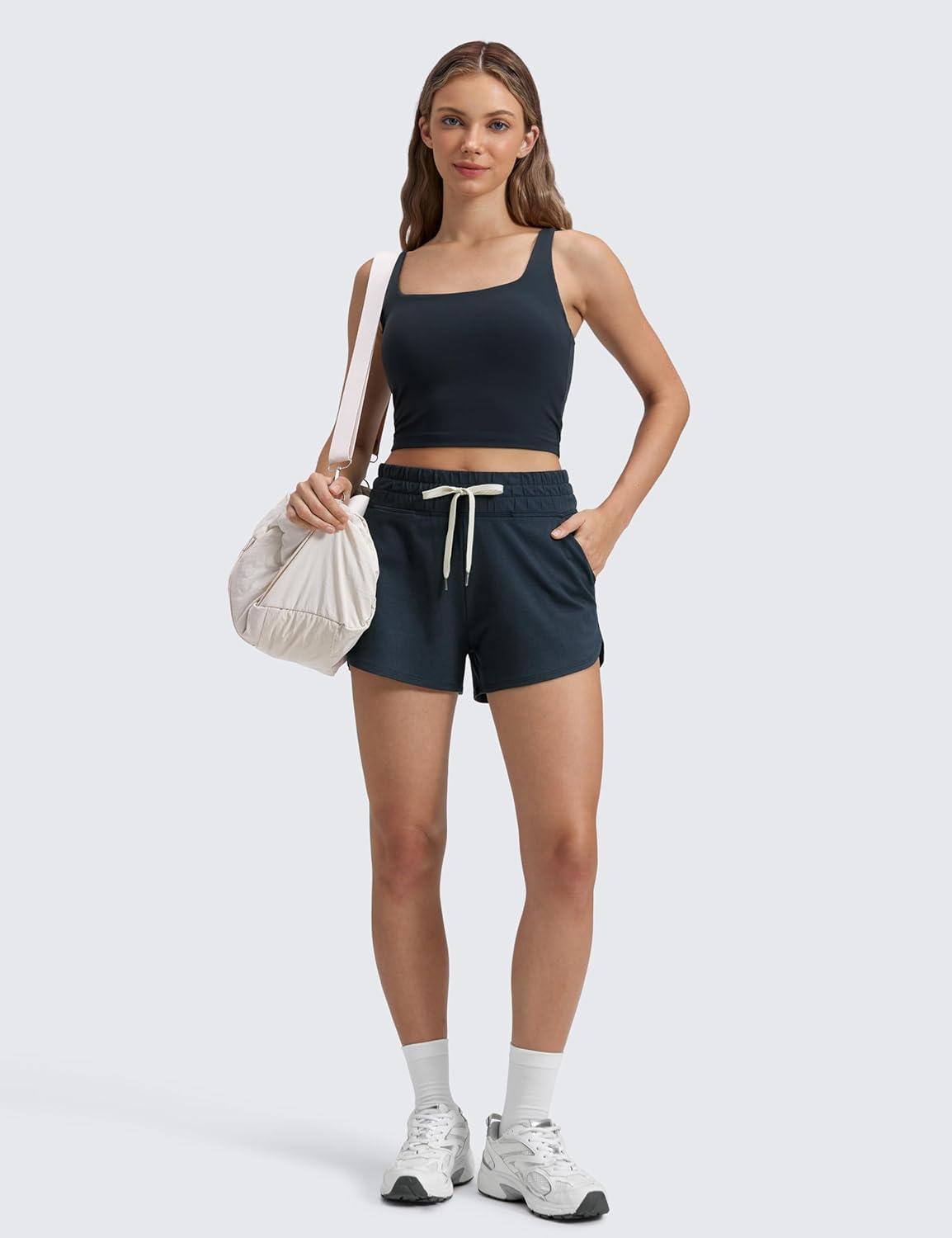 imageCRZ YOGA Cloud Jersey Dolphin Sweat Shorts for Women 3quot High Waisted for Casual Athletic Lounge with PocketsTrue Navy