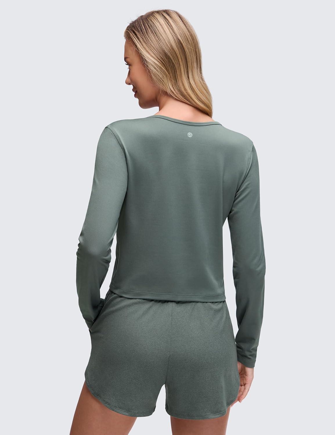 imageCRZ YOGA Cloud Jersey Lightweight Crewneck Cardigan for Women Soft Knit Button Down Shirts Casual Long Sleeve Fall TopsGrey Sage