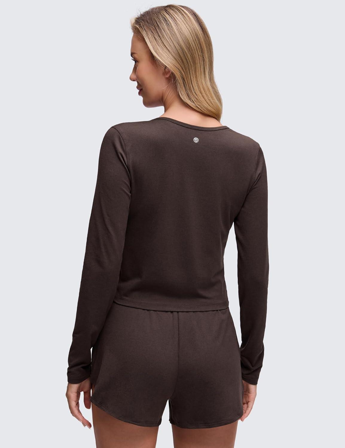 imageCRZ YOGA Cloud Jersey Lightweight Crewneck Cardigan for Women Soft Knit Button Down Shirts Casual Long Sleeve Fall TopsHot Fudge Brown