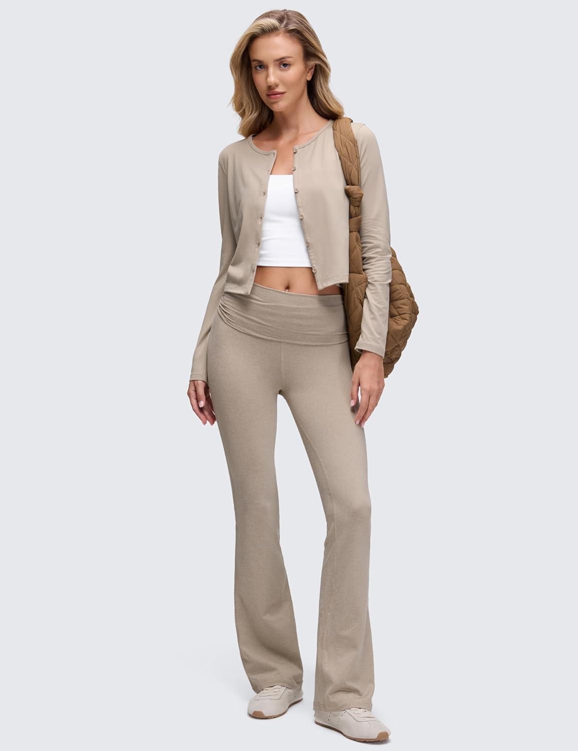 imageCRZ YOGA Cloud Jersey Lightweight Crewneck Cardigan for Women Soft Knit Button Down Shirts Casual Long Sleeve Fall TopsMojave Tan