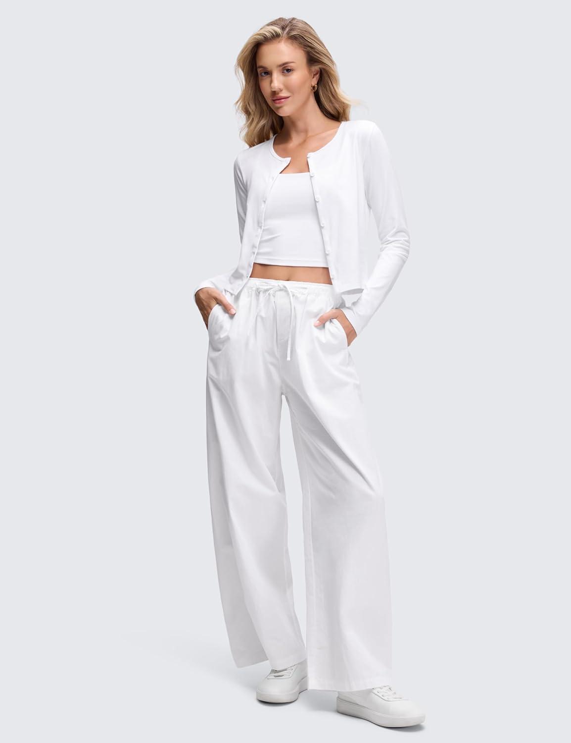 imageCRZ YOGA Cloud Jersey Lightweight Crewneck Cardigan for Women Soft Knit Button Down Shirts Casual Long Sleeve Fall TopsWhite