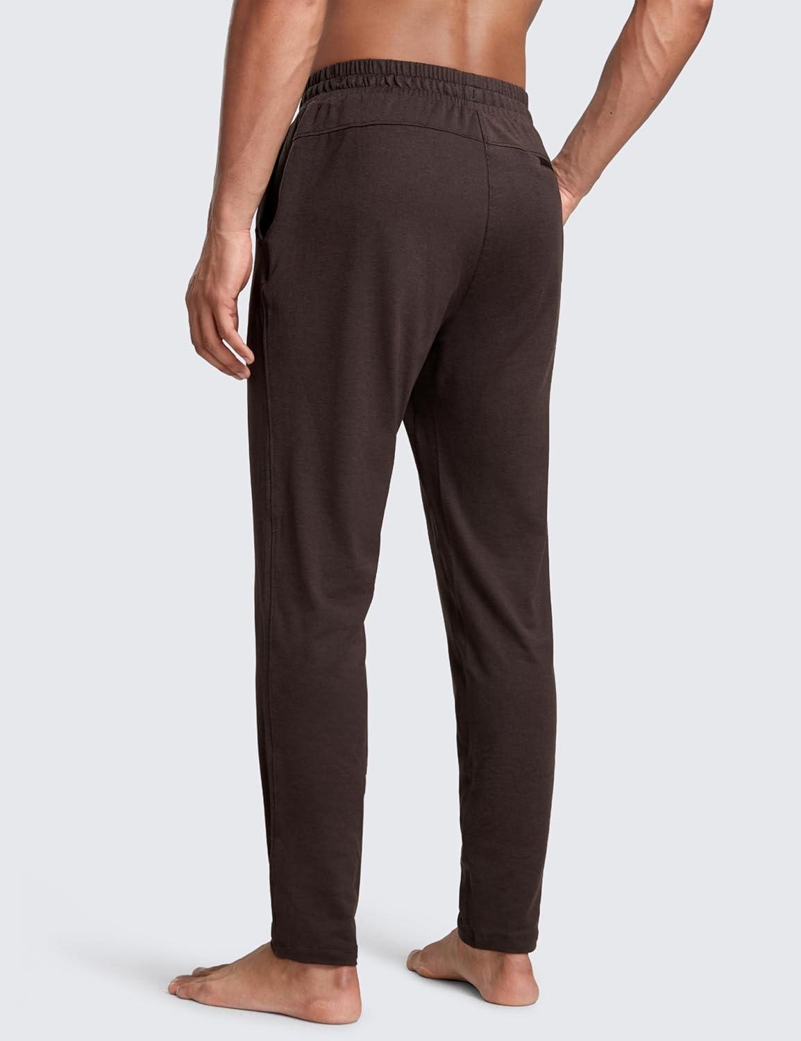 imageCRZ YOGA Cloud Jersey Lightweight Sweatpants for Men 30quot Workout Casual Lounge Open Bottom Pants with Zipper PocketsHot Fudge Brown
