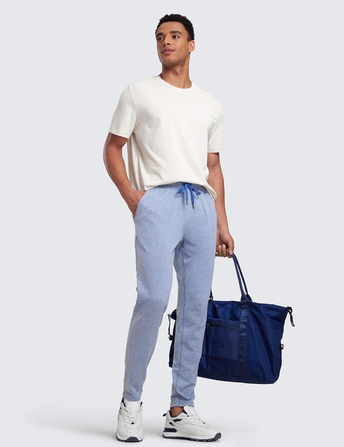 imageCRZ YOGA Cloud Jersey Lightweight Sweatpants for Men 30quot Workout Casual Lounge Open Bottom Pants with Zipper PocketsSlate Blue