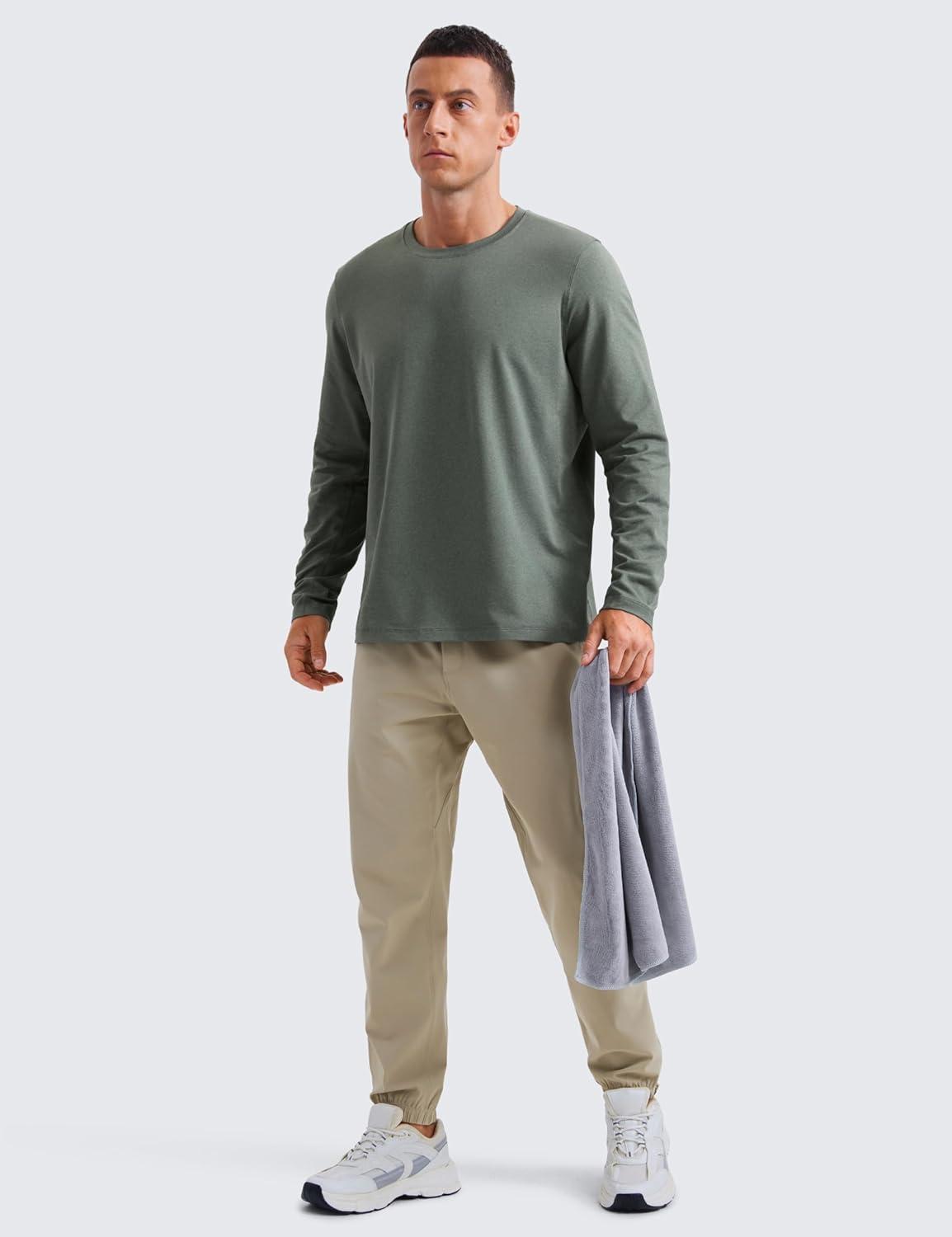 imageCRZ YOGA Cloud Jersey Long Sleeve Shirts for Men Crewneck Breathable Casual Workout TShirts Soft Basic TopsGrey Sage