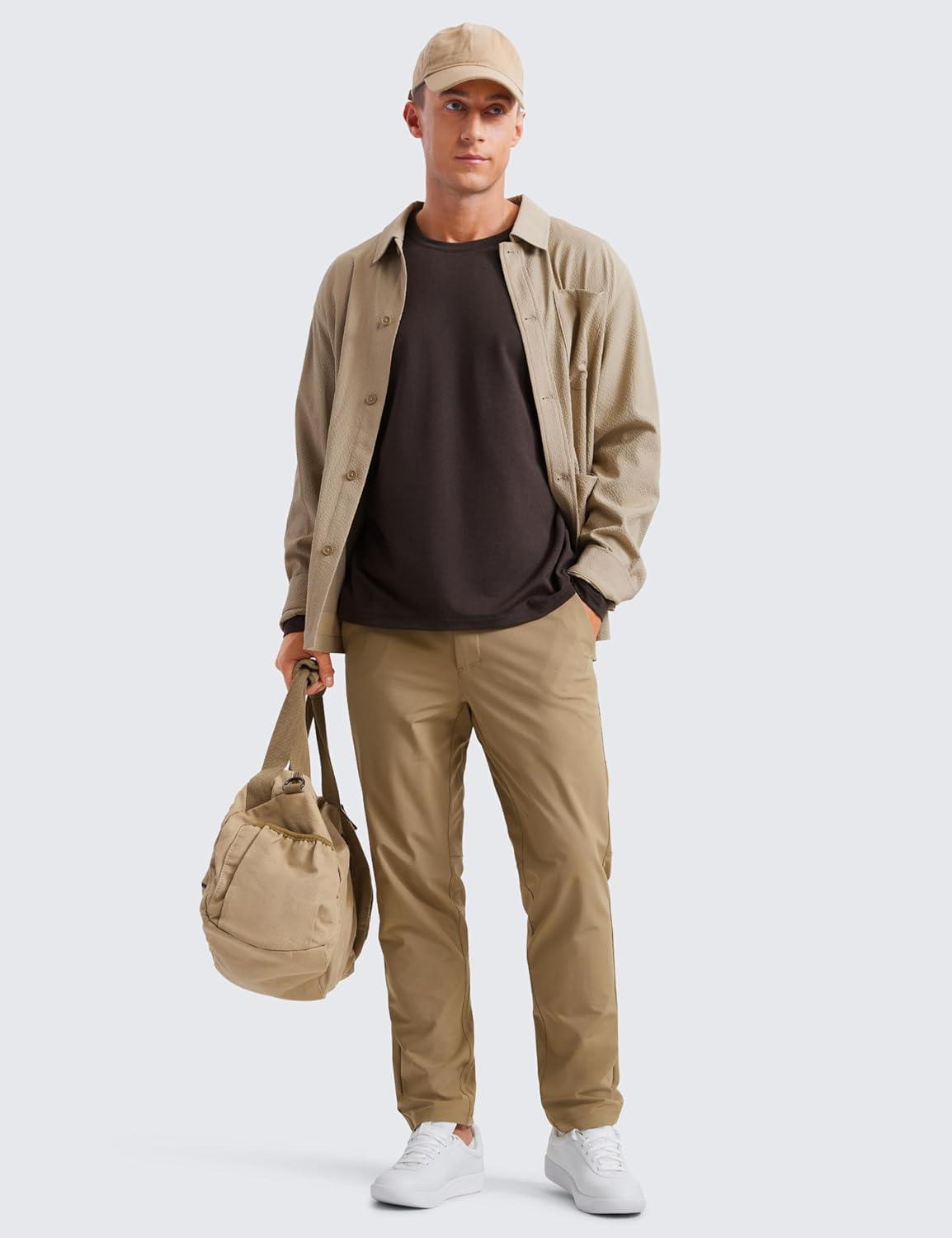 imageCRZ YOGA Cloud Jersey Long Sleeve Shirts for Men Crewneck Breathable Casual Workout TShirts Soft Basic TopsHot Fudge Brown