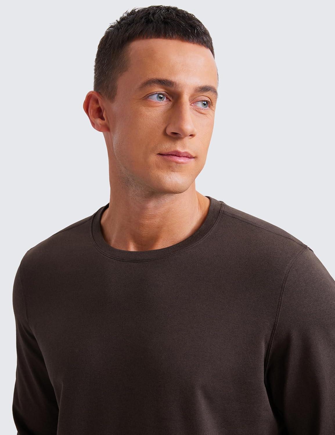 imageCRZ YOGA Cloud Jersey Long Sleeve Shirts for Men Crewneck Breathable Casual Workout TShirts Soft Basic TopsHot Fudge Brown