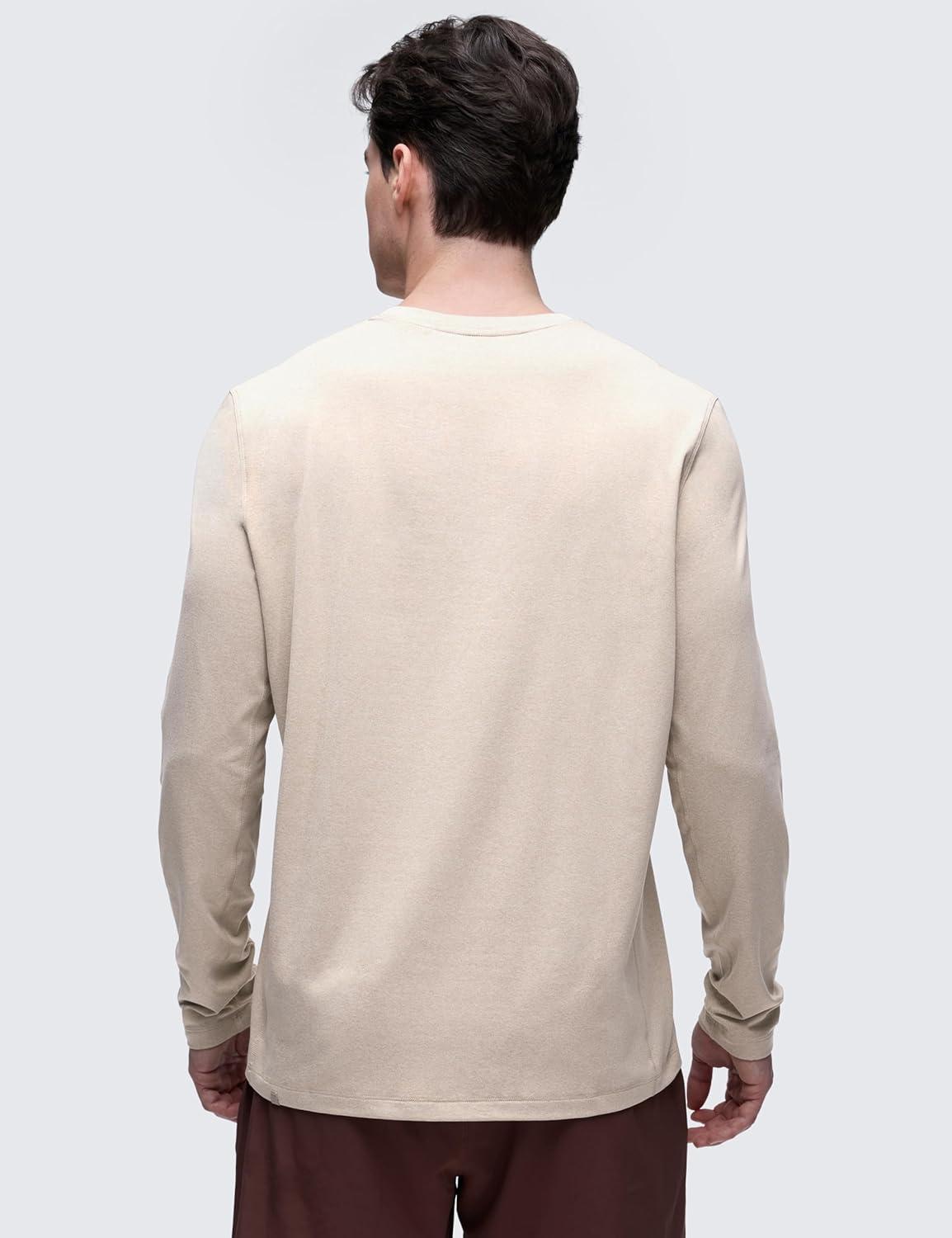 imageCRZ YOGA Cloud Jersey Long Sleeve Shirts for Men Crewneck Breathable Casual Workout TShirts Soft Basic TopsMojave Tan