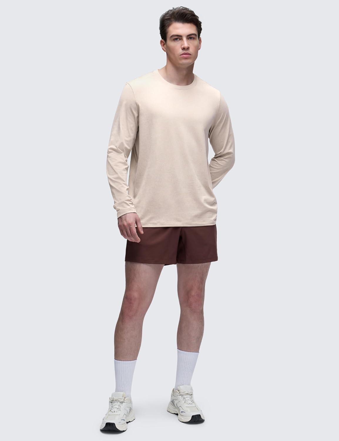 imageCRZ YOGA Cloud Jersey Long Sleeve Shirts for Men Crewneck Breathable Casual Workout TShirts Soft Basic TopsMojave Tan