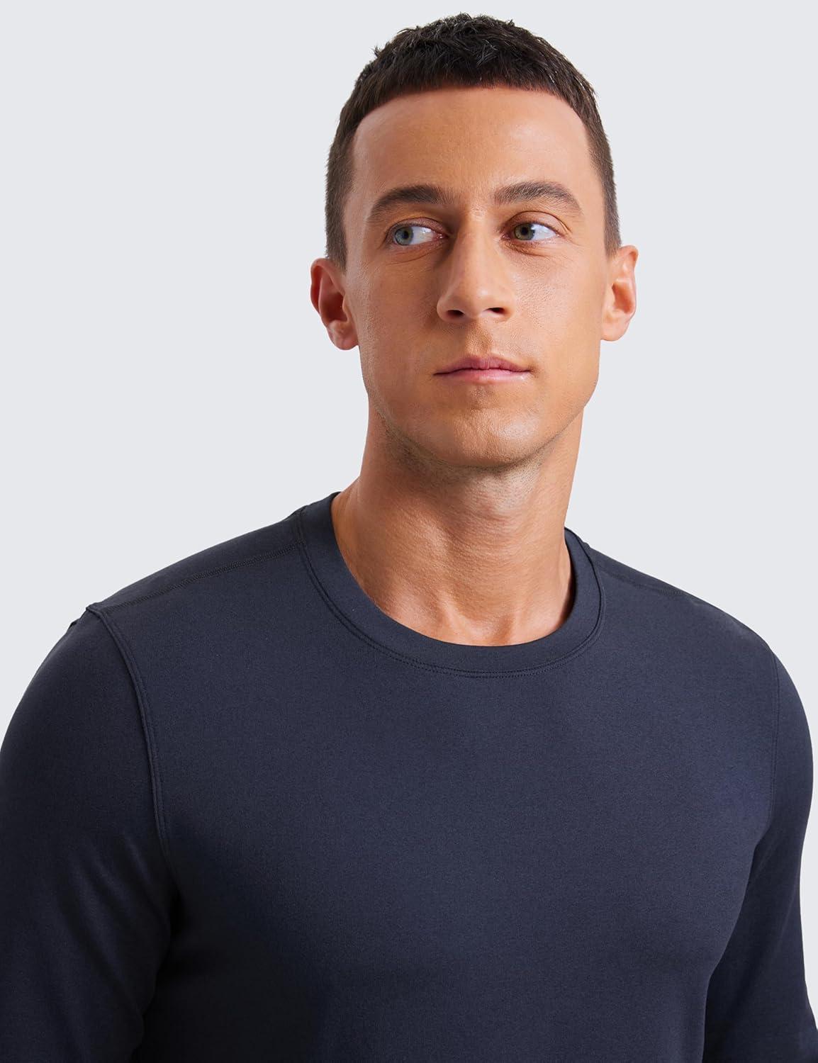 imageCRZ YOGA Cloud Jersey Long Sleeve Shirts for Men Crewneck Breathable Casual Workout TShirts Soft Basic TopsNavy