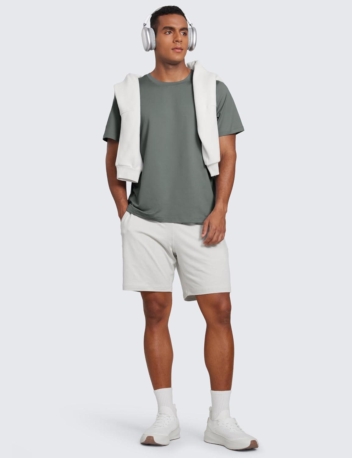 imageCRZ YOGA Cloud Jersey Midweight Shirts for Men Short Sleeve Soft Breathable Lounge Casual Athletic Basic TShirts TopsGrey Sage