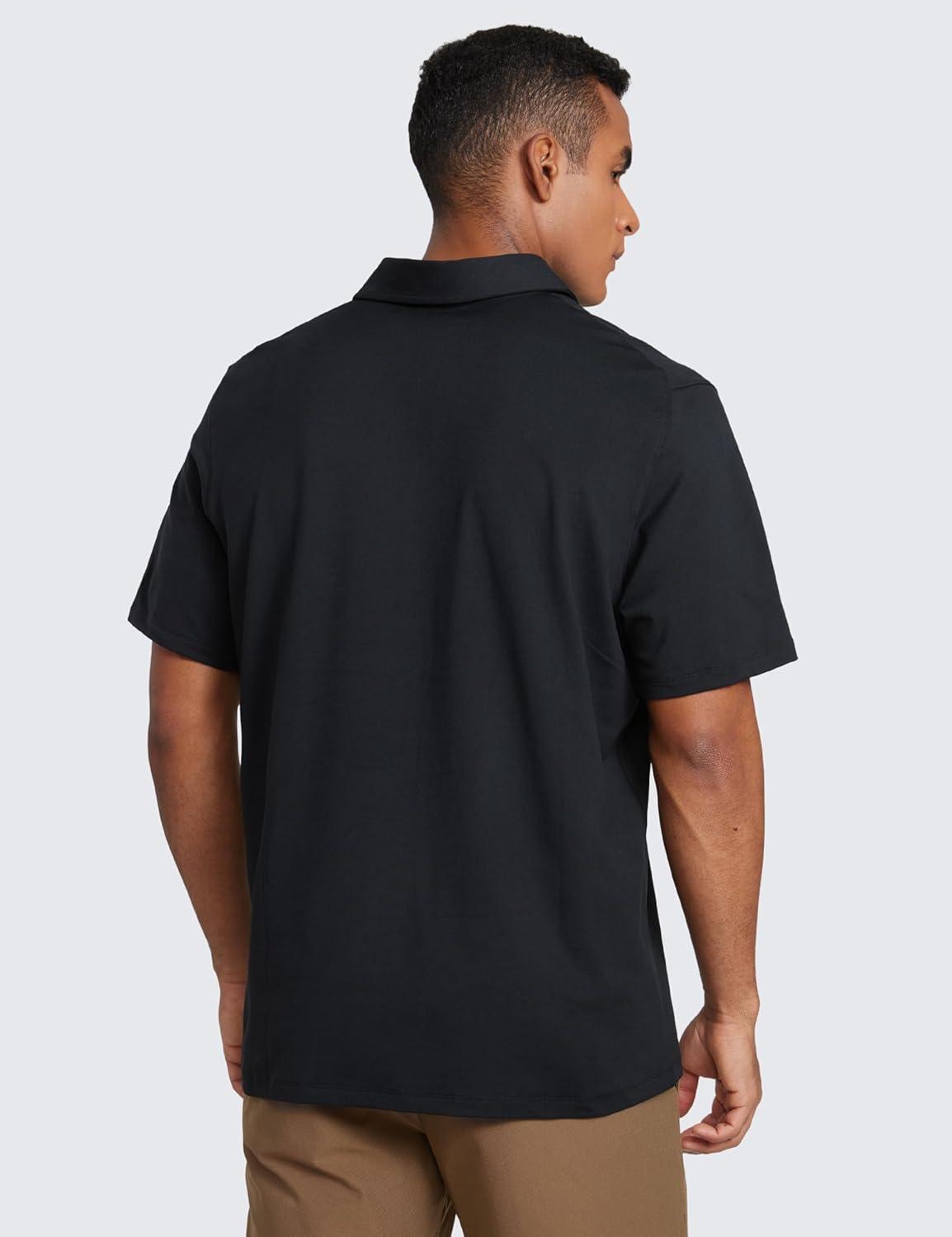 imageCRZ YOGA Cloud Jersey Polo Shirts for Men Midweight Golf Short Sleeve Tops Soft Athletic Casual TShirtsBlack