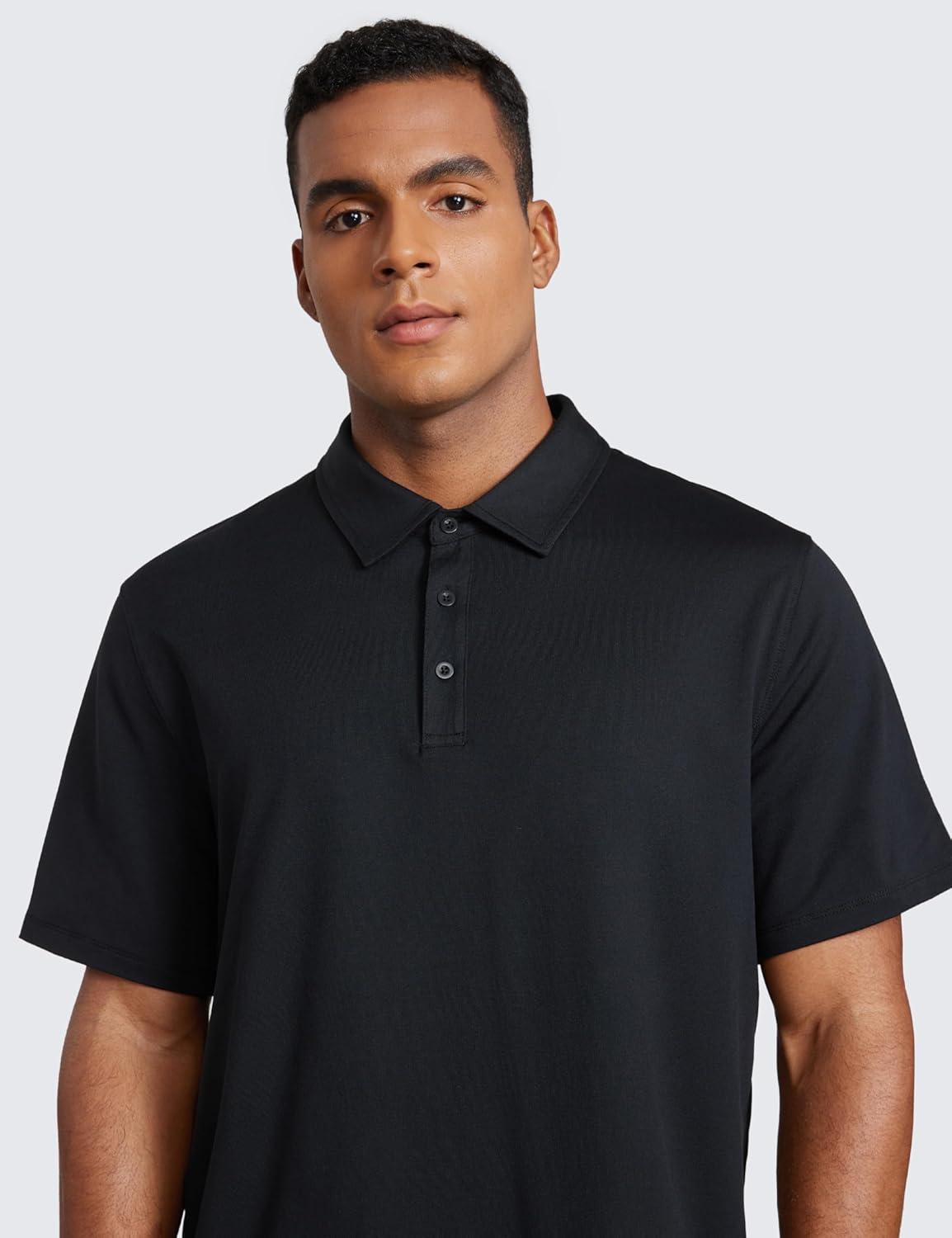 imageCRZ YOGA Cloud Jersey Polo Shirts for Men Midweight Golf Short Sleeve Tops Soft Athletic Casual TShirtsBlack