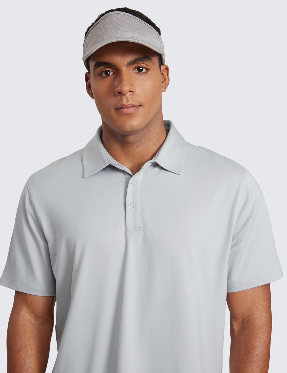 imageCRZ YOGA Cloud Jersey Polo Shirts for Men Midweight Golf Short Sleeve Tops Soft Athletic Casual TShirtsPlatinum Grey