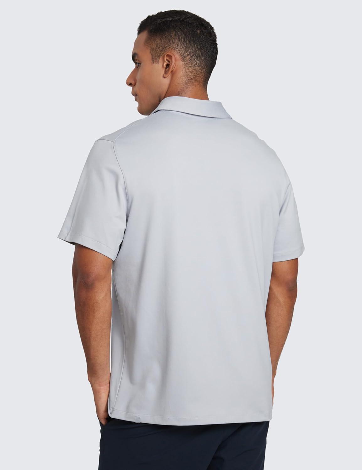 imageCRZ YOGA Cloud Jersey Polo Shirts for Men Midweight Golf Short Sleeve Tops Soft Athletic Casual TShirtsPlatinum Grey