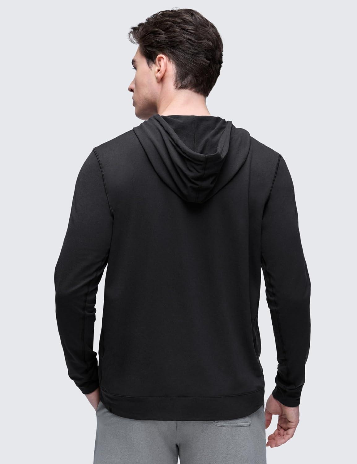 imageCRZ YOGA Cloud Jersey Pullover Hoodies for Men Casual Workout Long Sleeve Basic Hooded Sweatshirts with PocketBlack