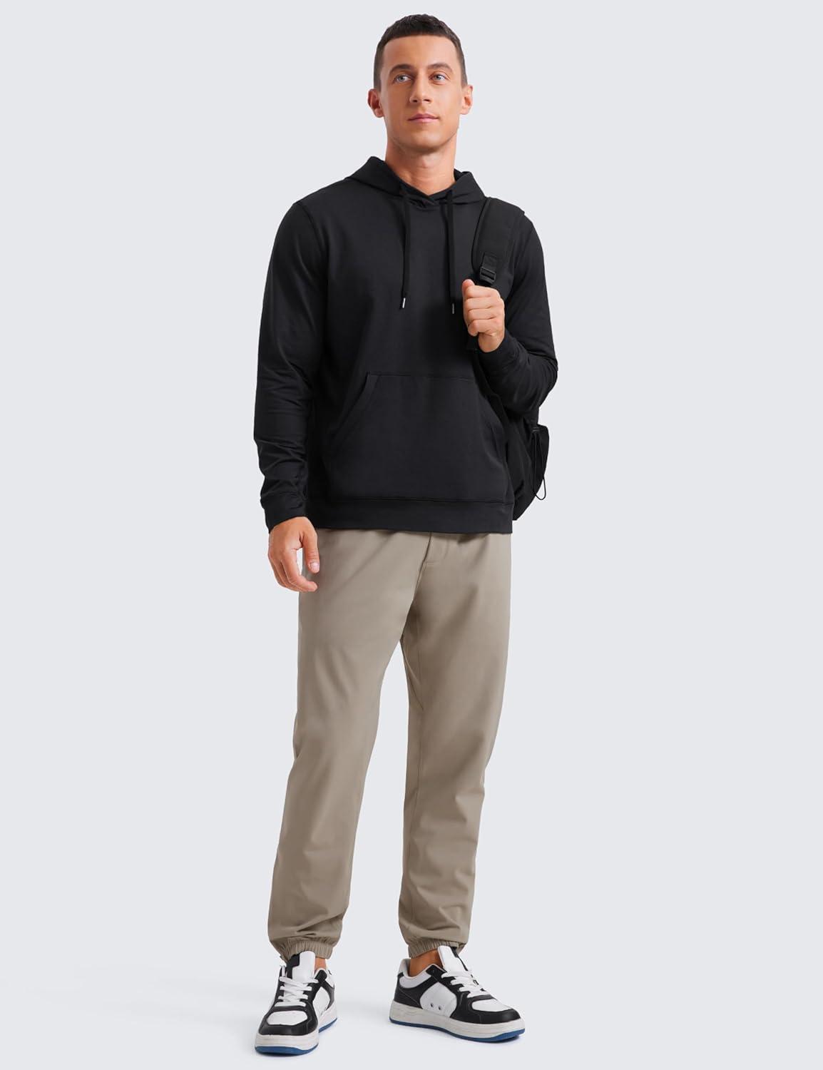 imageCRZ YOGA Cloud Jersey Pullover Hoodies for Men Casual Workout Long Sleeve Basic Hooded Sweatshirts with PocketBlack