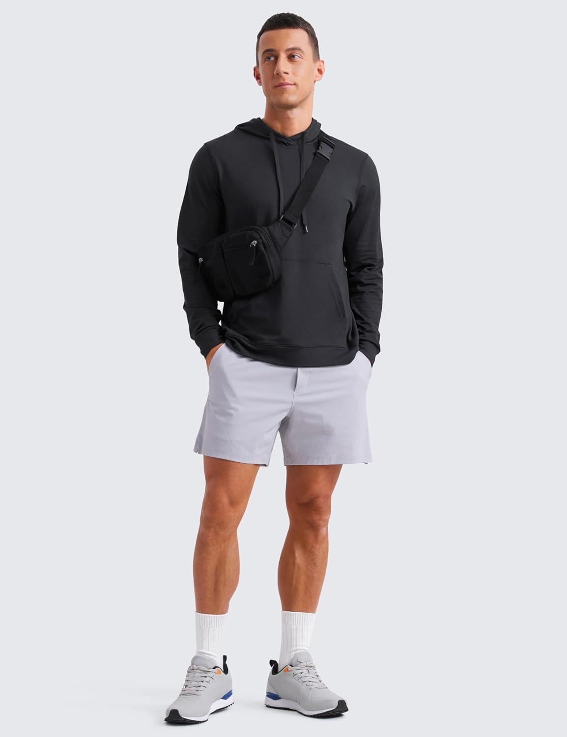 imageCRZ YOGA Cloud Jersey Pullover Hoodies for Men Casual Workout Long Sleeve Basic Hooded Sweatshirts with PocketInk Gray