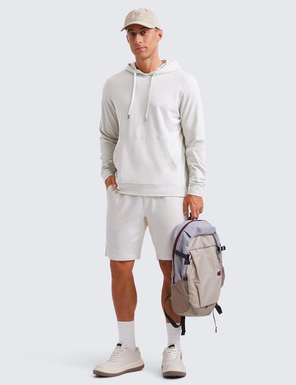 imageCRZ YOGA Cloud Jersey Pullover Hoodies for Men Casual Workout Long Sleeve Basic Hooded Sweatshirts with PocketMilky White