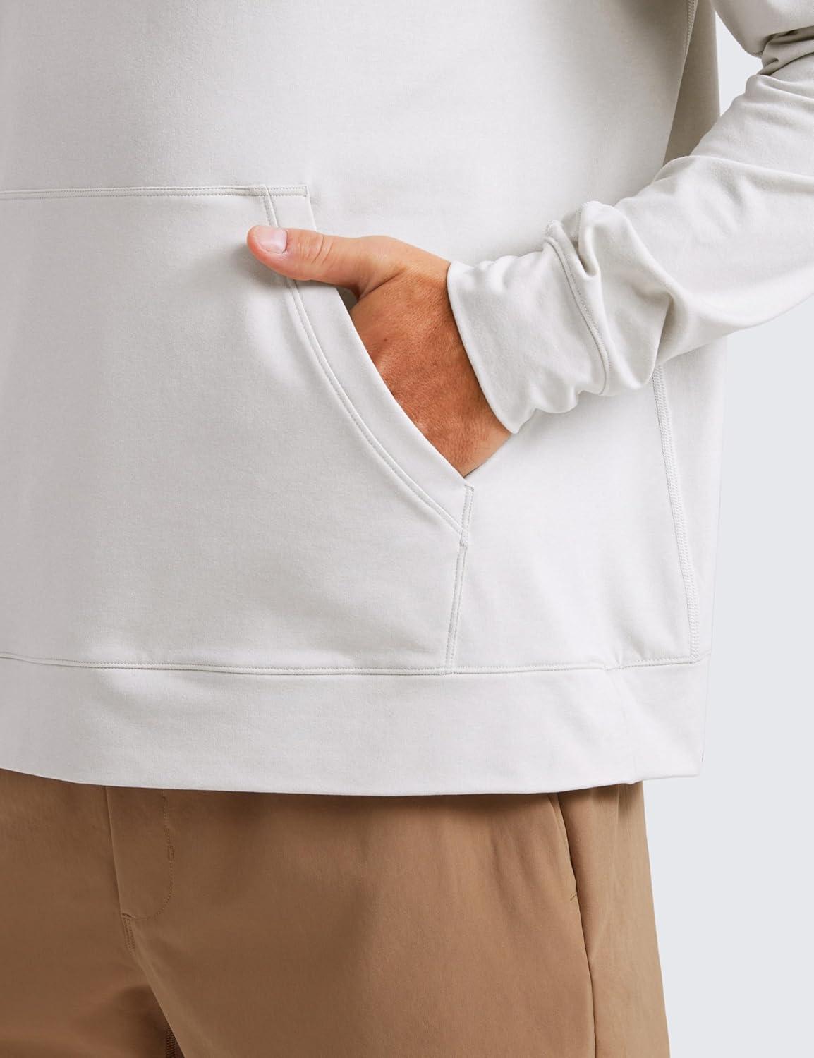 imageCRZ YOGA Cloud Jersey Pullover Hoodies for Men Casual Workout Long Sleeve Basic Hooded Sweatshirts with PocketMilky White