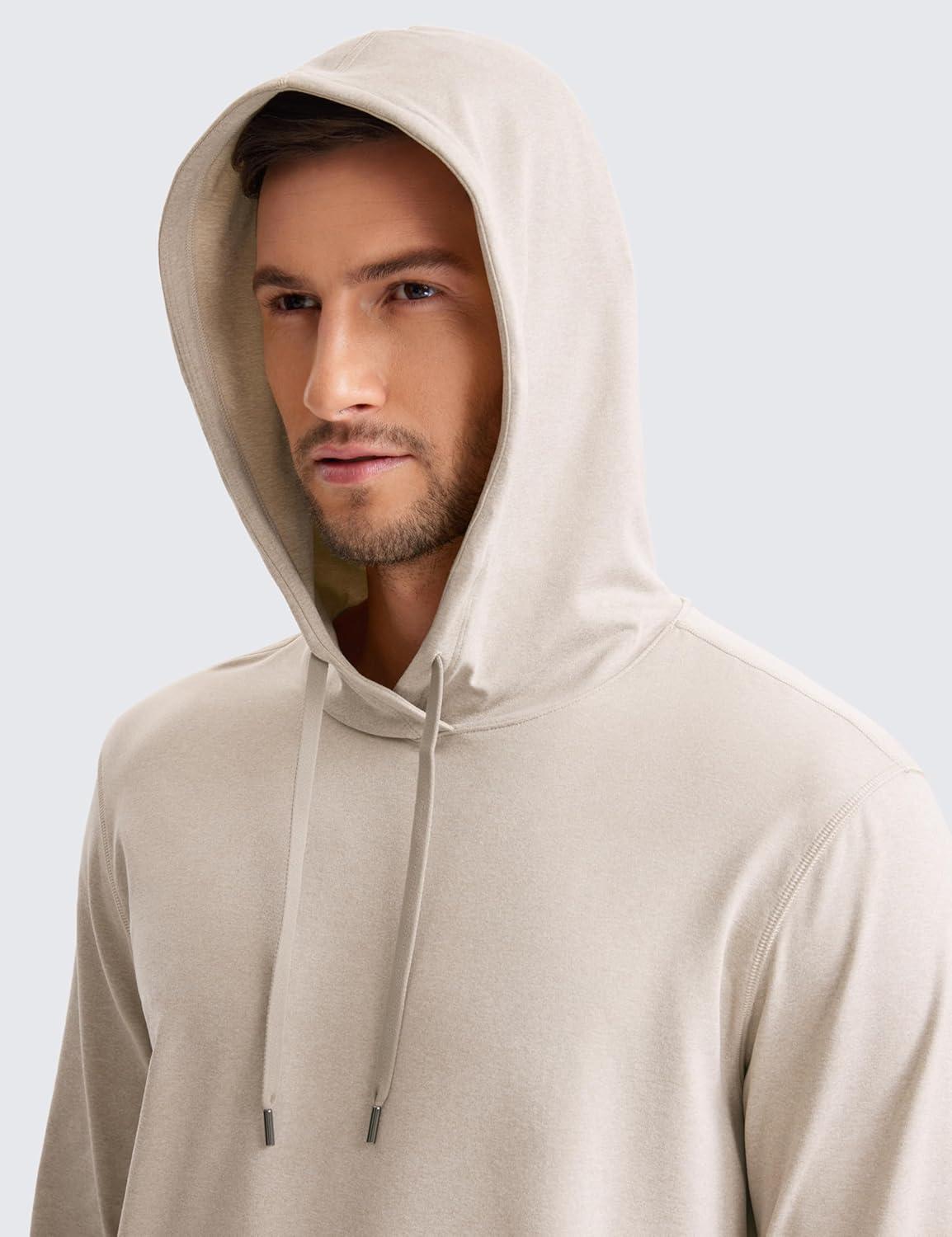 imageCRZ YOGA Cloud Jersey Pullover Hoodies for Men Casual Workout Long Sleeve Basic Hooded Sweatshirts with PocketMojave Tan