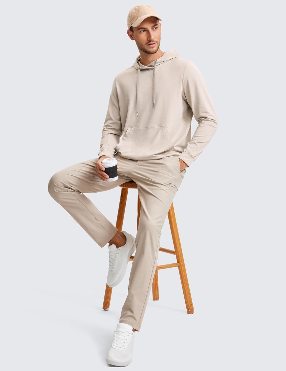 imageCRZ YOGA Cloud Jersey Pullover Hoodies for Men Casual Workout Long Sleeve Basic Hooded Sweatshirts with PocketMojave Tan