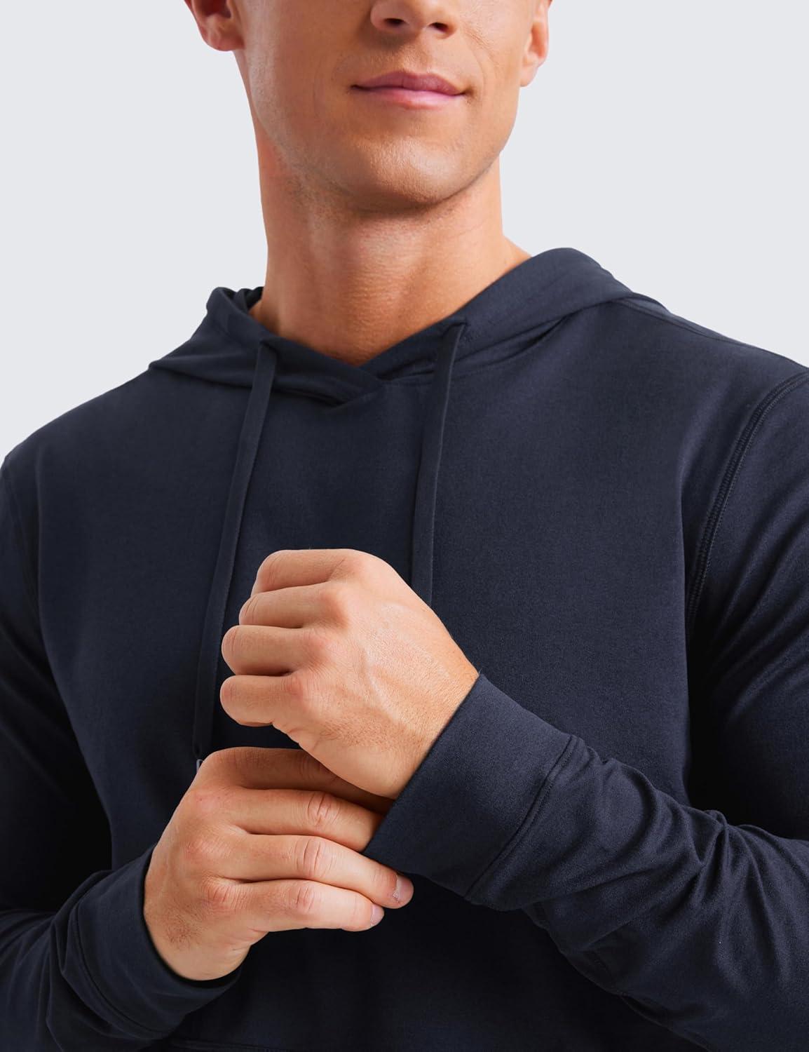 imageCRZ YOGA Cloud Jersey Pullover Hoodies for Men Casual Workout Long Sleeve Basic Hooded Sweatshirts with PocketNavy