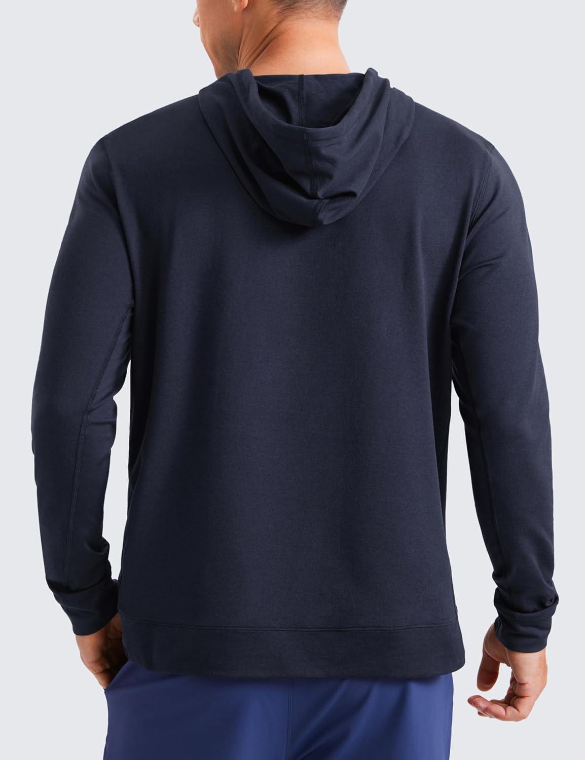 imageCRZ YOGA Cloud Jersey Pullover Hoodies for Men Casual Workout Long Sleeve Basic Hooded Sweatshirts with PocketNavy