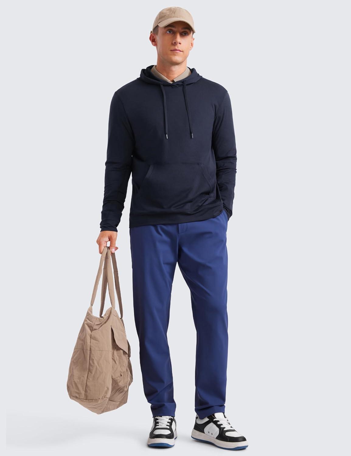 imageCRZ YOGA Cloud Jersey Pullover Hoodies for Men Casual Workout Long Sleeve Basic Hooded Sweatshirts with PocketNavy