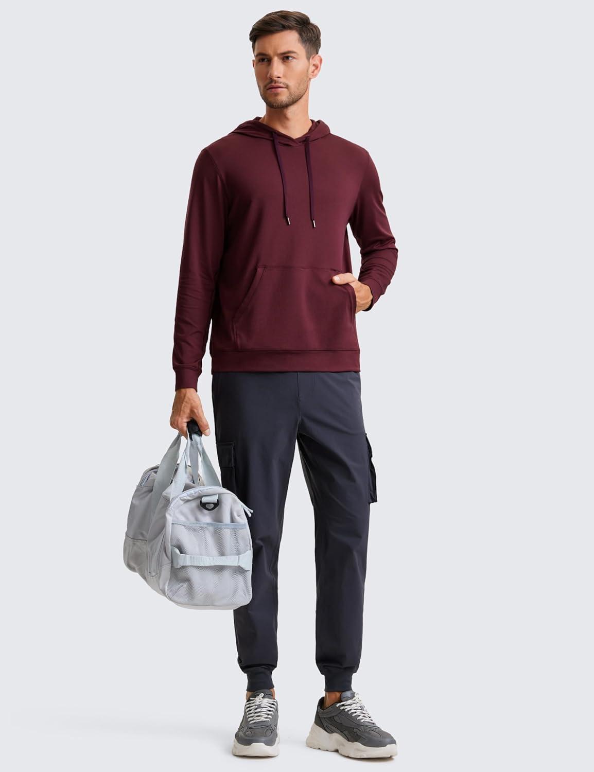 imageCRZ YOGA Cloud Jersey Pullover Hoodies for Men Casual Workout Long Sleeve Basic Hooded Sweatshirts with PocketRed Merlot