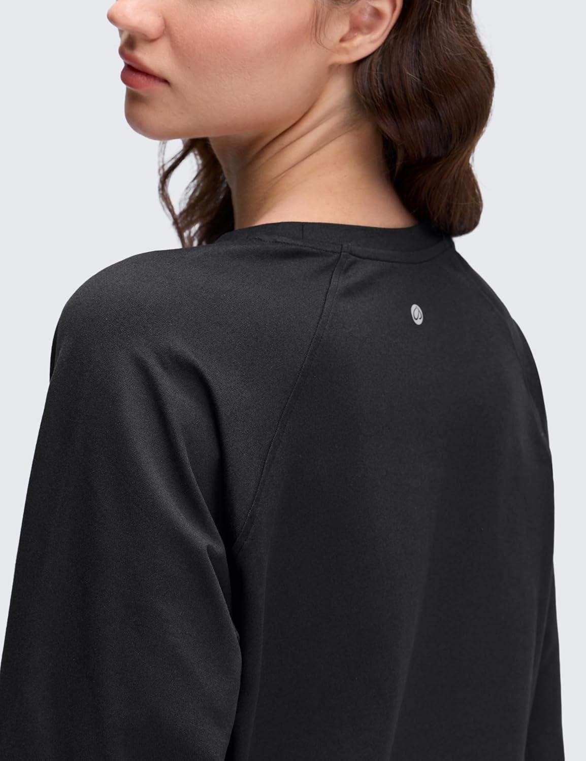 imageCRZ YOGA Cloud Jersey Pullover Sweatshirt for Women Long Sleeve Soft Casual Crewneck Tops Basic Workout Fall ShirtsBlack