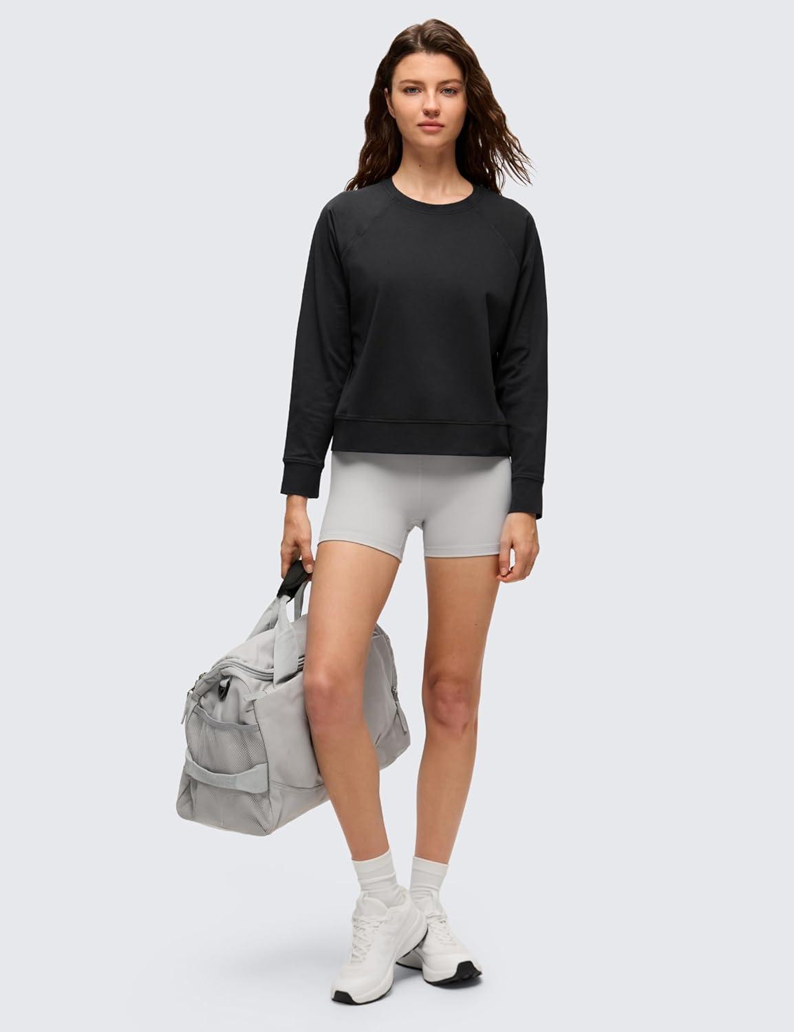 imageCRZ YOGA Cloud Jersey Pullover Sweatshirt for Women Long Sleeve Soft Casual Crewneck Tops Basic Workout Fall ShirtsBlack