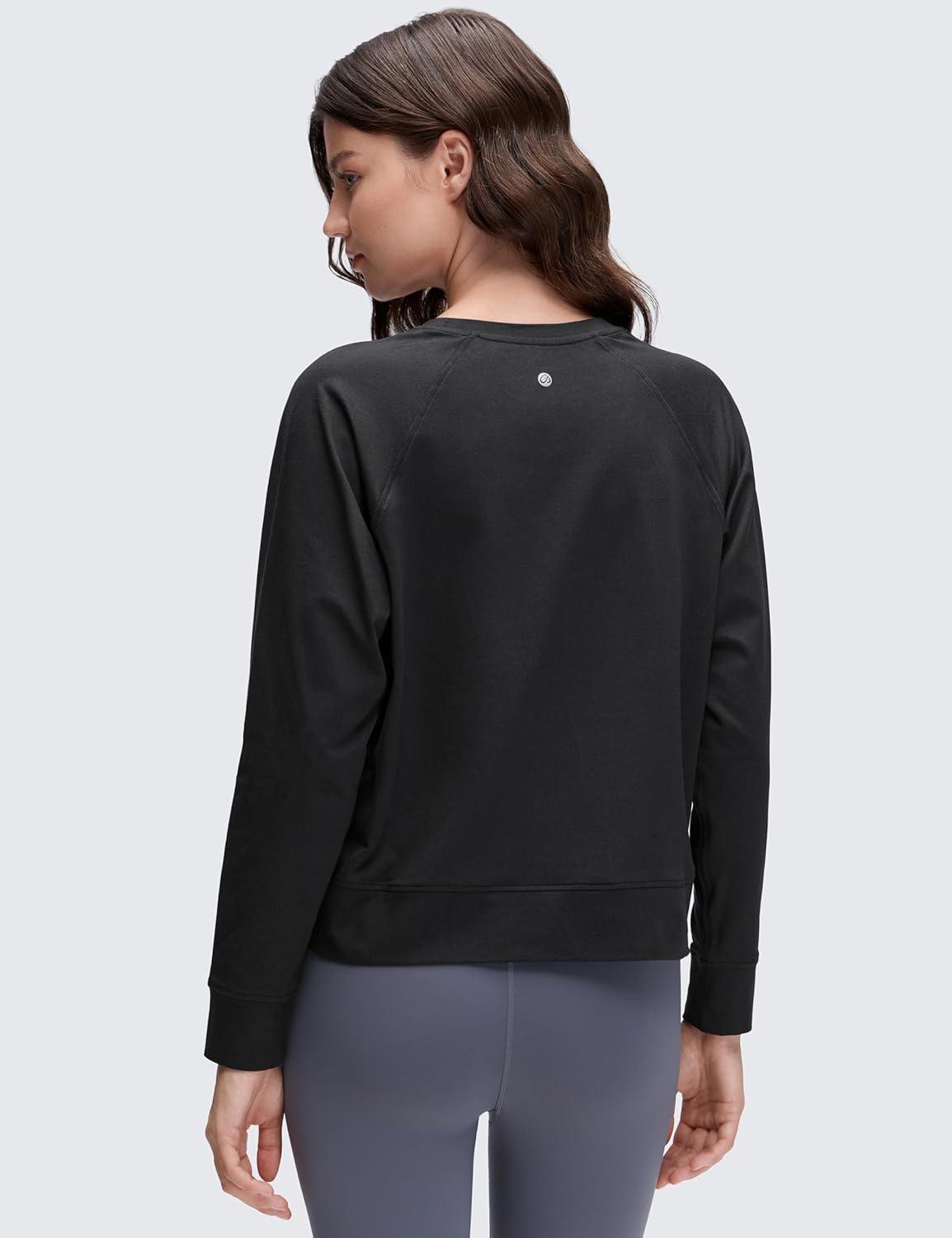 imageCRZ YOGA Cloud Jersey Pullover Sweatshirt for Women Long Sleeve Soft Casual Crewneck Tops Basic Workout Fall ShirtsBlack