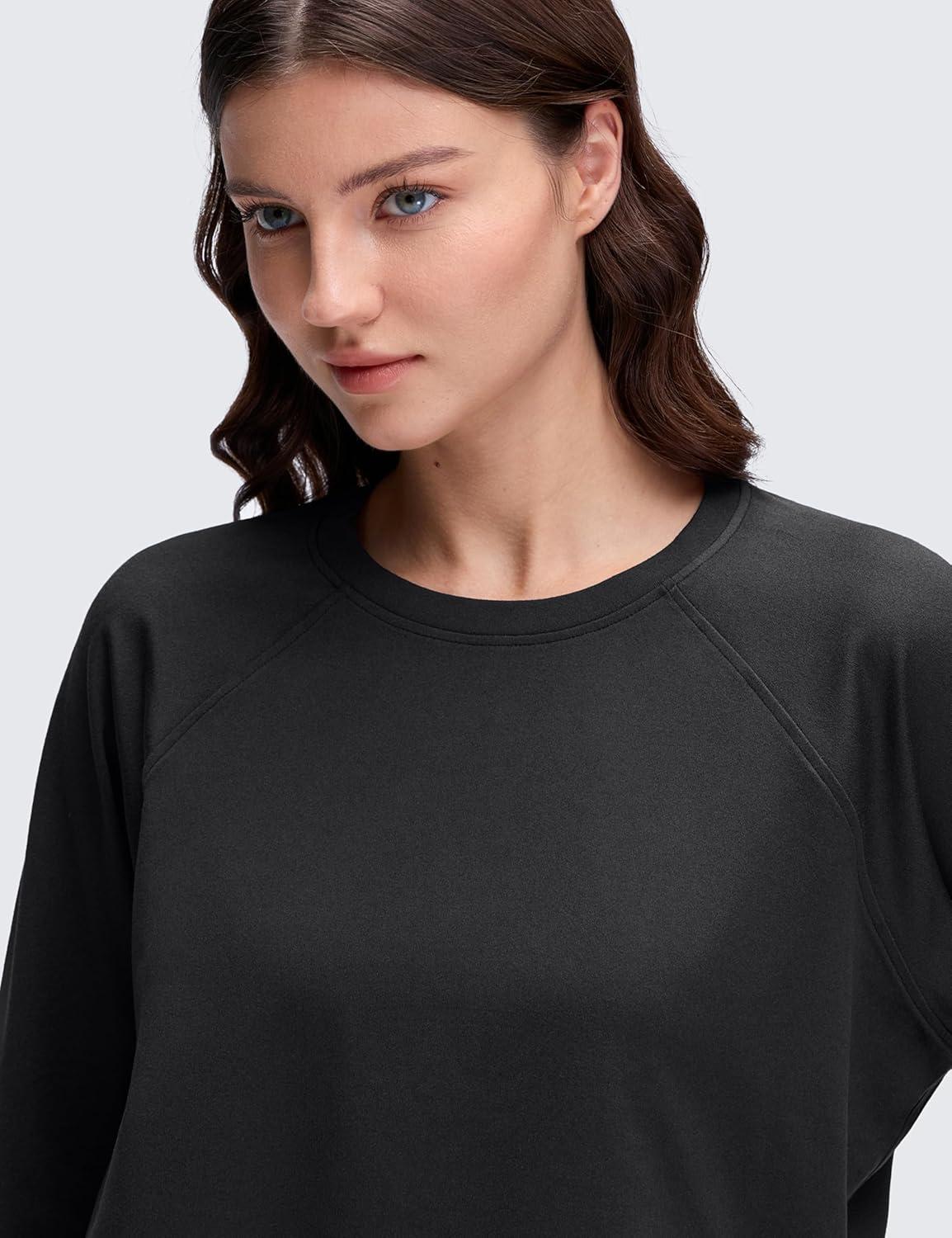 imageCRZ YOGA Cloud Jersey Pullover Sweatshirt for Women Long Sleeve Soft Casual Crewneck Tops Basic Workout Fall ShirtsBlack