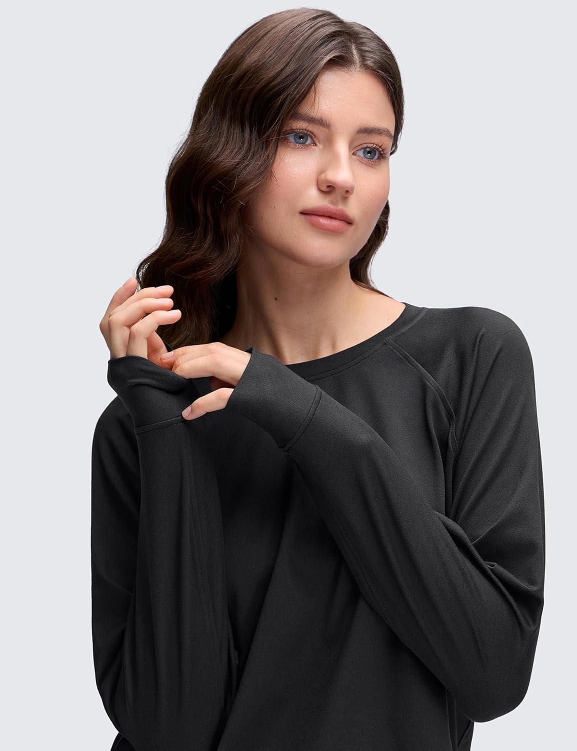 imageCRZ YOGA Cloud Jersey Pullover Sweatshirt for Women Long Sleeve Soft Casual Crewneck Tops Basic Workout Fall ShirtsBlack