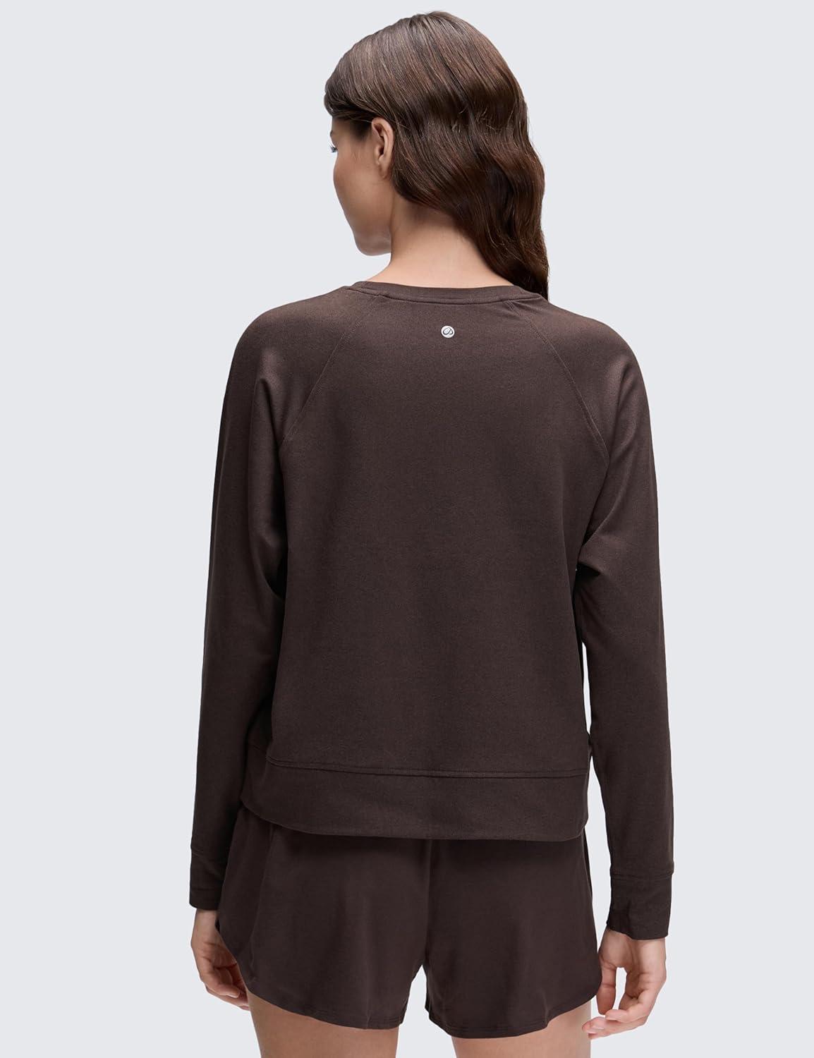 imageCRZ YOGA Cloud Jersey Pullover Sweatshirt for Women Long Sleeve Soft Casual Crewneck Tops Basic Workout Fall ShirtsHot Fudge Brown