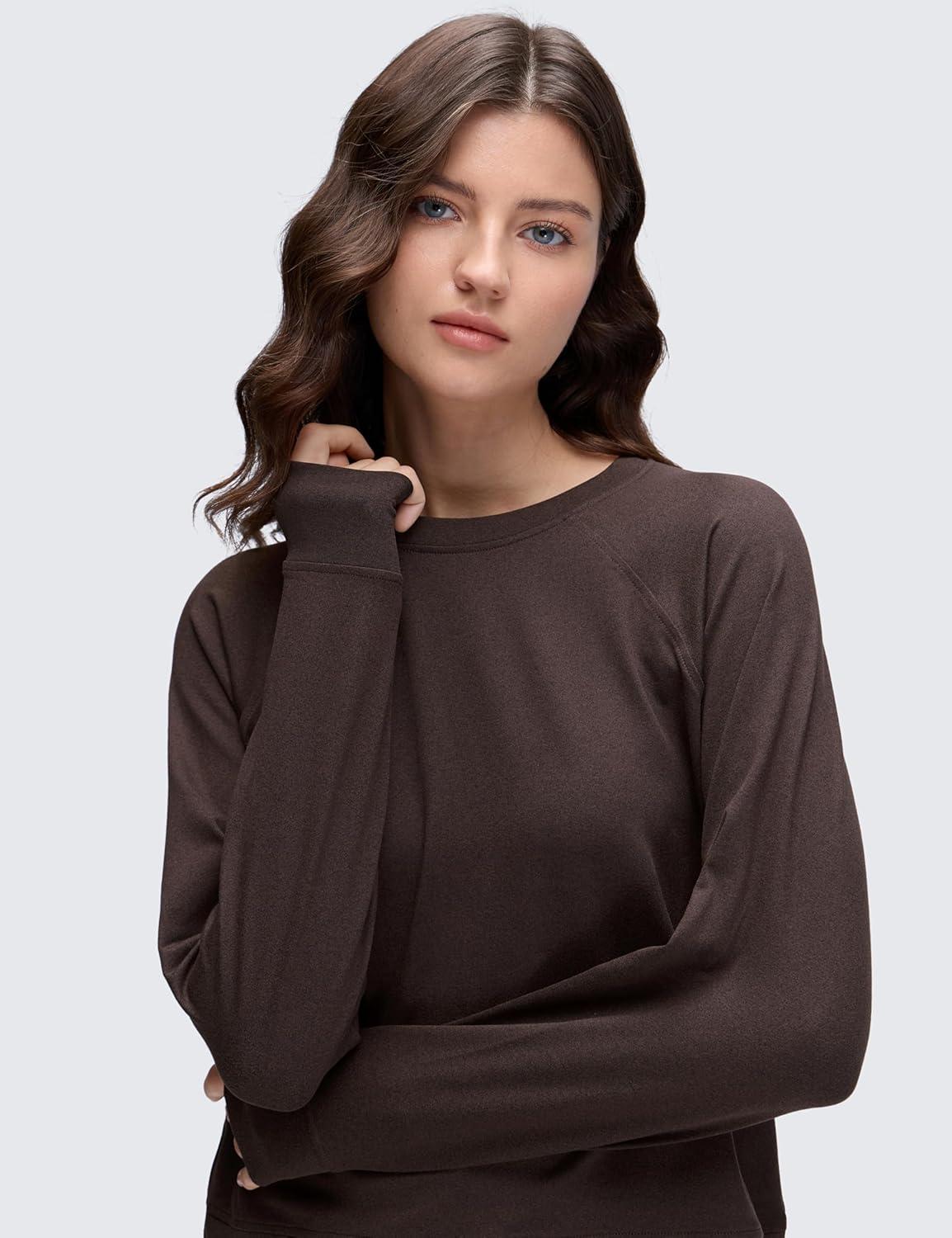 imageCRZ YOGA Cloud Jersey Pullover Sweatshirt for Women Long Sleeve Soft Casual Crewneck Tops Basic Workout Fall ShirtsHot Fudge Brown