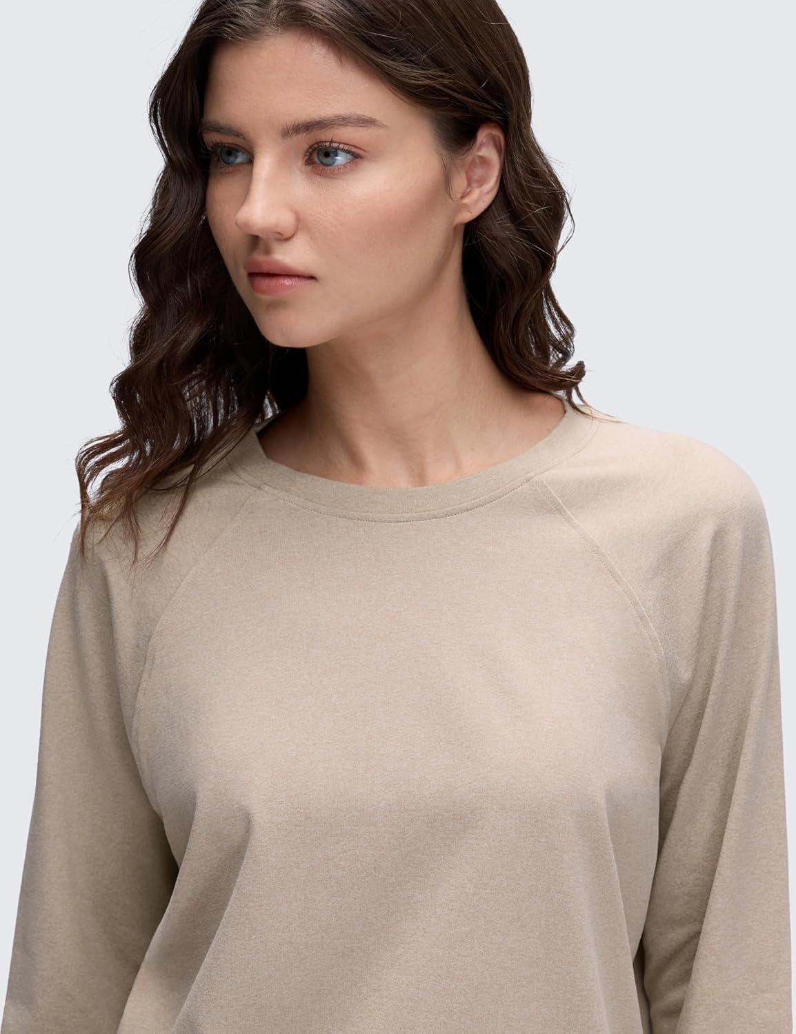 imageCRZ YOGA Cloud Jersey Pullover Sweatshirt for Women Long Sleeve Soft Casual Crewneck Tops Basic Workout Fall ShirtsMojave Tan