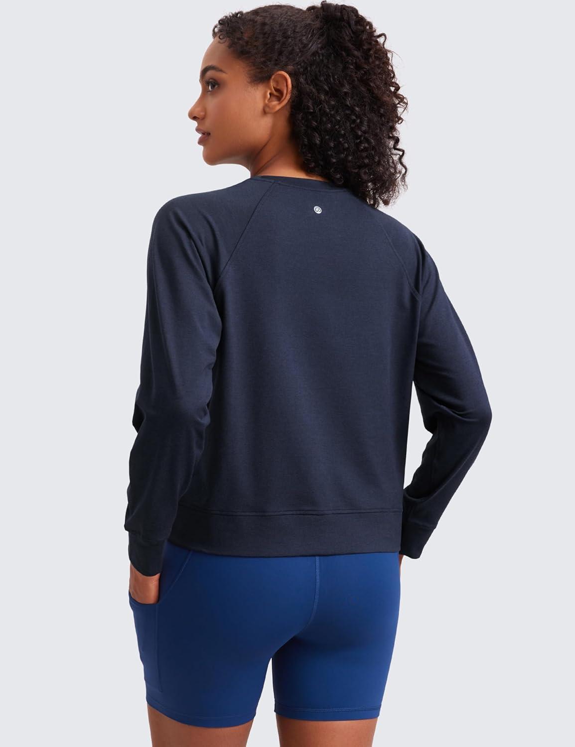 imageCRZ YOGA Cloud Jersey Pullover Sweatshirt for Women Long Sleeve Soft Casual Crewneck Tops Basic Workout Fall ShirtsNavy