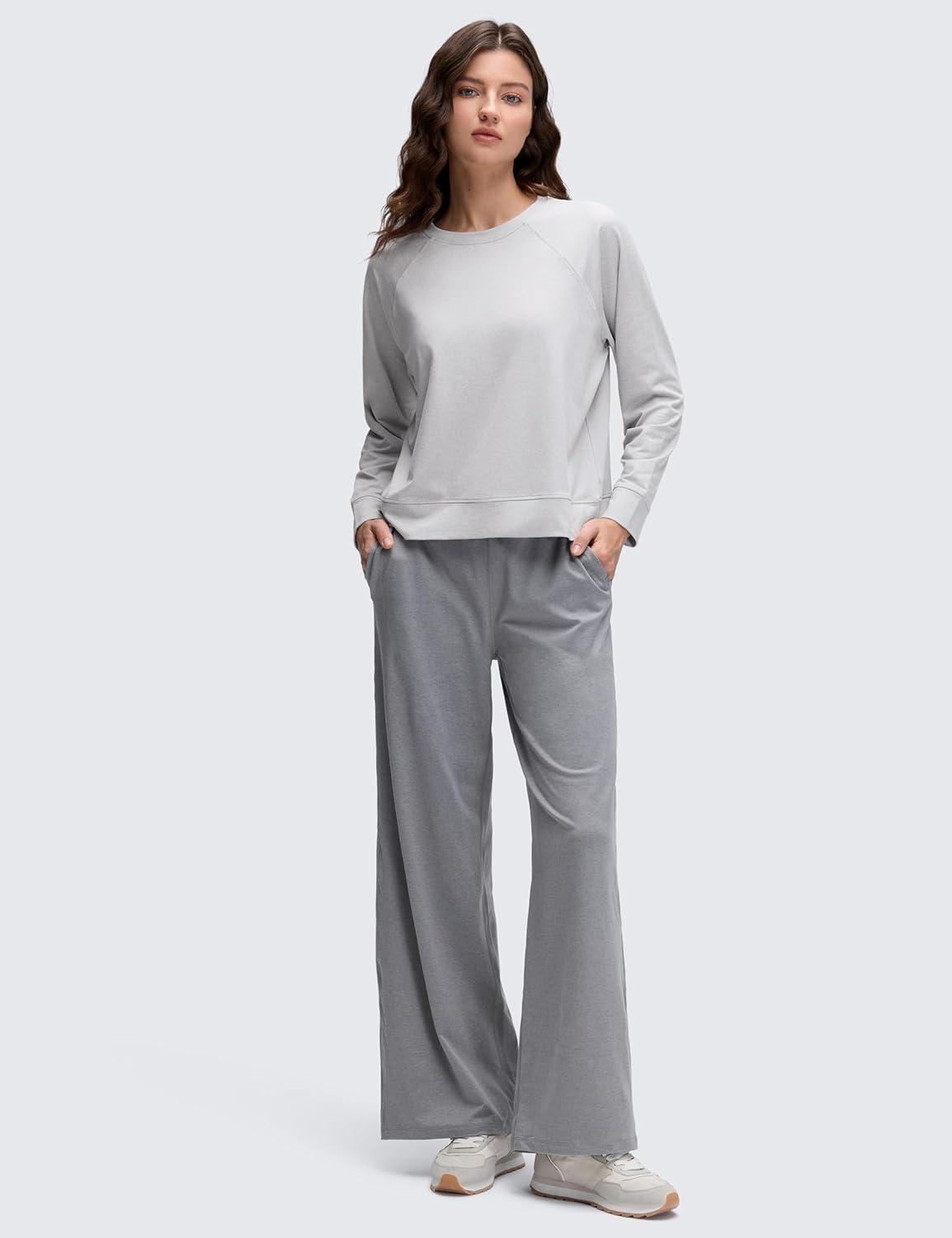 imageCRZ YOGA Cloud Jersey Pullover Sweatshirt for Women Long Sleeve Soft Casual Crewneck Tops Basic Workout Fall ShirtsPlatinum Grey