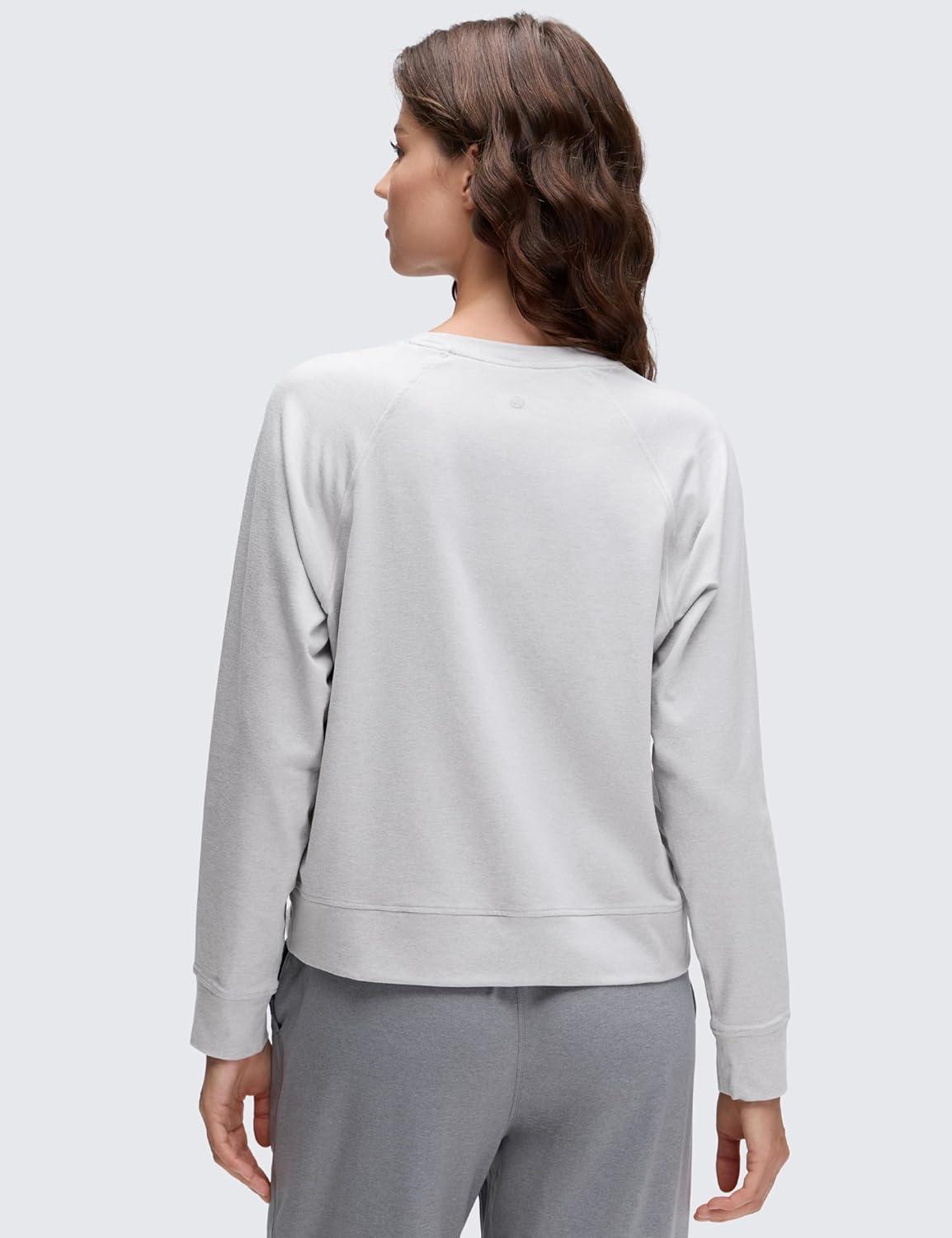 imageCRZ YOGA Cloud Jersey Pullover Sweatshirt for Women Long Sleeve Soft Casual Crewneck Tops Basic Workout Fall ShirtsPlatinum Grey