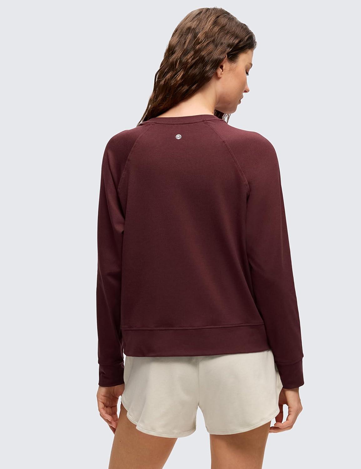 imageCRZ YOGA Cloud Jersey Pullover Sweatshirt for Women Long Sleeve Soft Casual Crewneck Tops Basic Workout Fall ShirtsRed Merlot