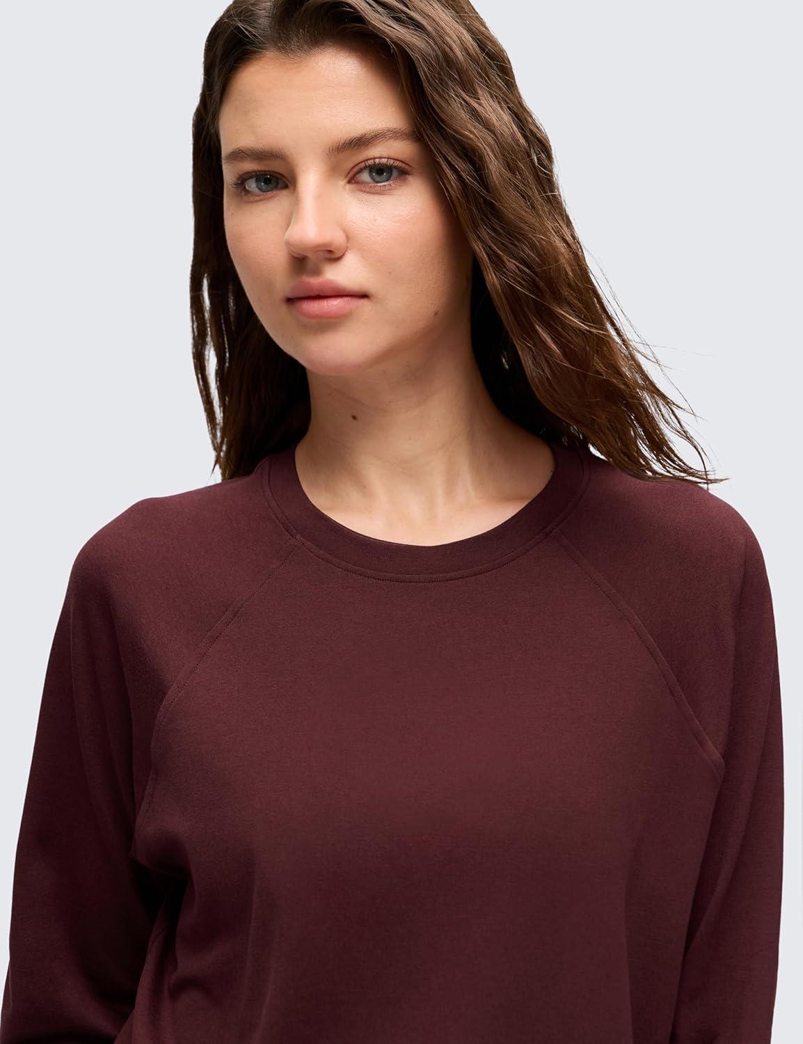 imageCRZ YOGA Cloud Jersey Pullover Sweatshirt for Women Long Sleeve Soft Casual Crewneck Tops Basic Workout Fall ShirtsRed Merlot