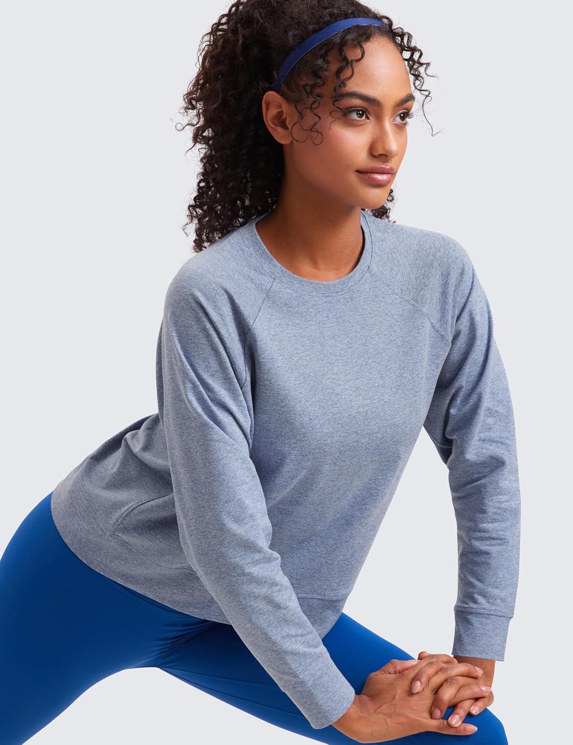 imageCRZ YOGA Cloud Jersey Pullover Sweatshirt for Women Long Sleeve Soft Casual Crewneck Tops Basic Workout Fall ShirtsSlate Blue