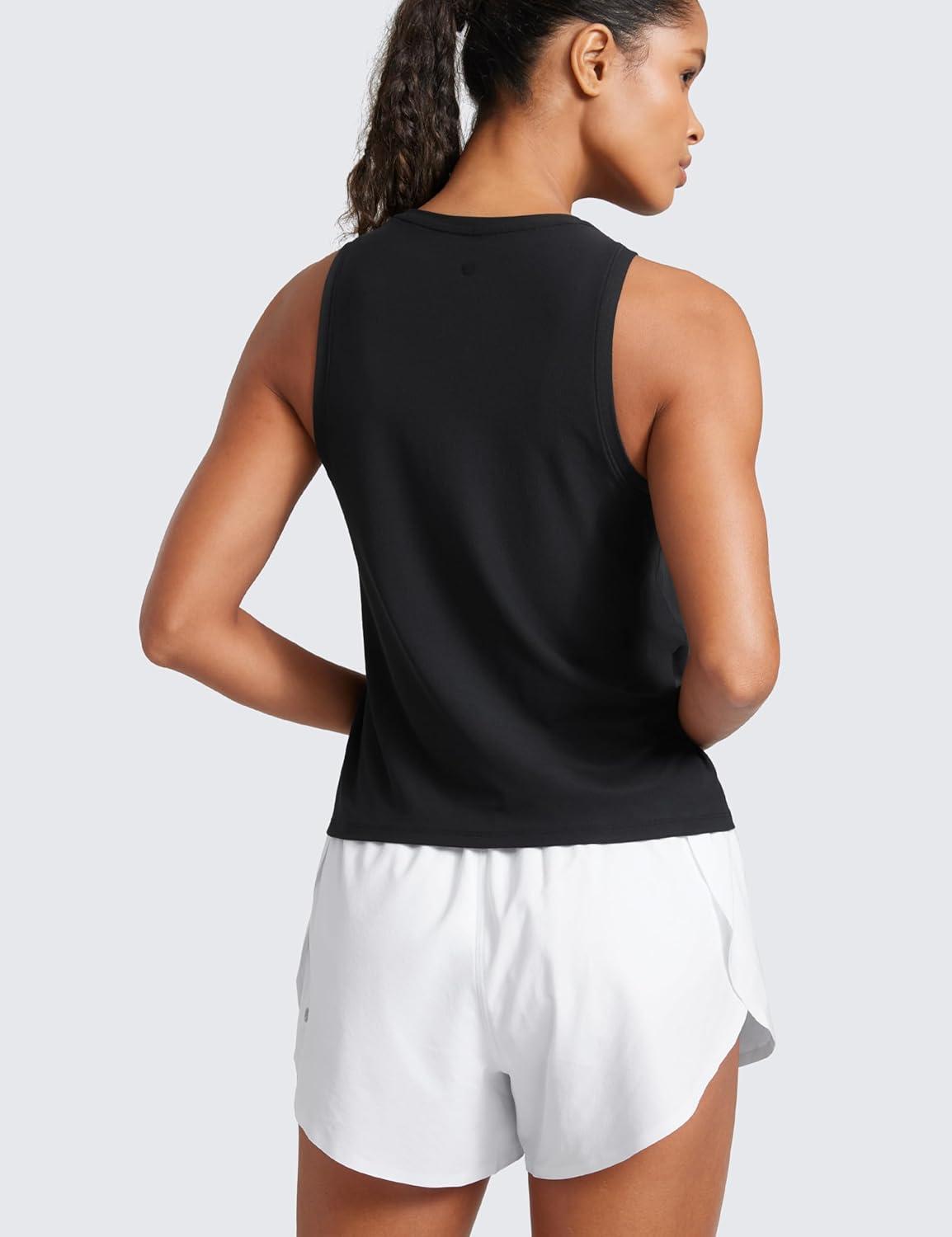 imageCRZ YOGA Cloudweight Crew Neck Workout Tanks Lightweight Athletic Gym Tops for Women Soft Basic Running Sleeveless ShirtsBlack
