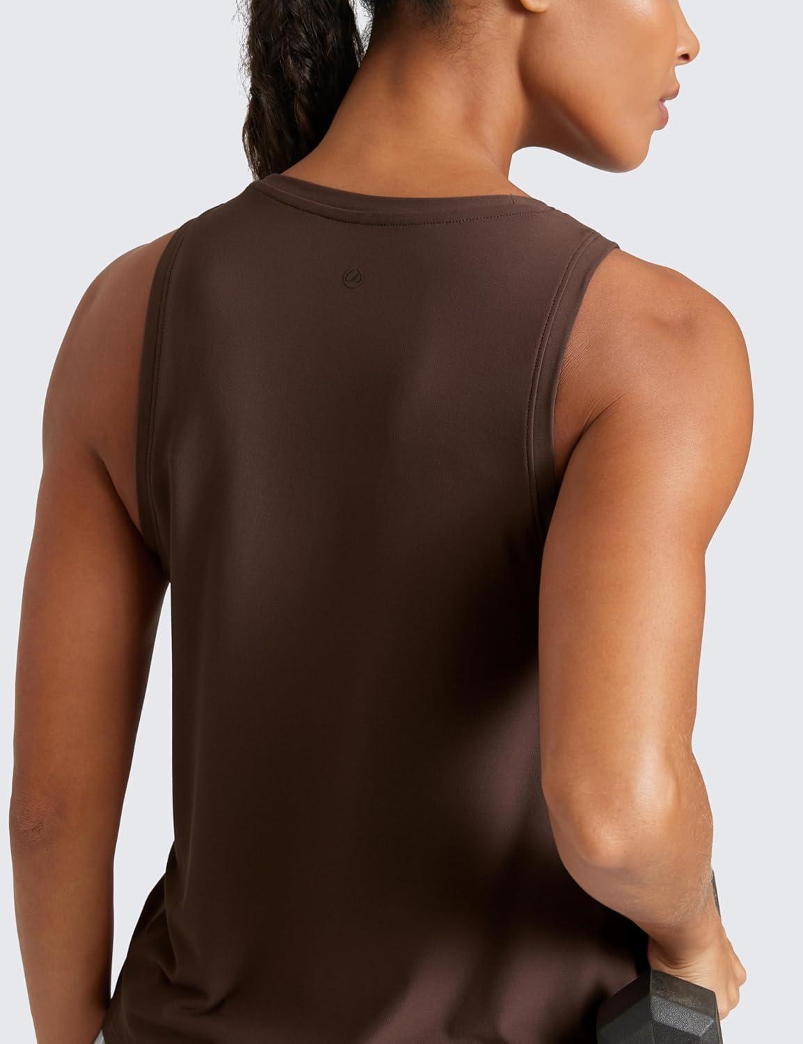 imageCRZ YOGA Cloudweight Crew Neck Workout Tanks Lightweight Athletic Gym Tops for Women Soft Basic Running Sleeveless ShirtsCoffee Brown