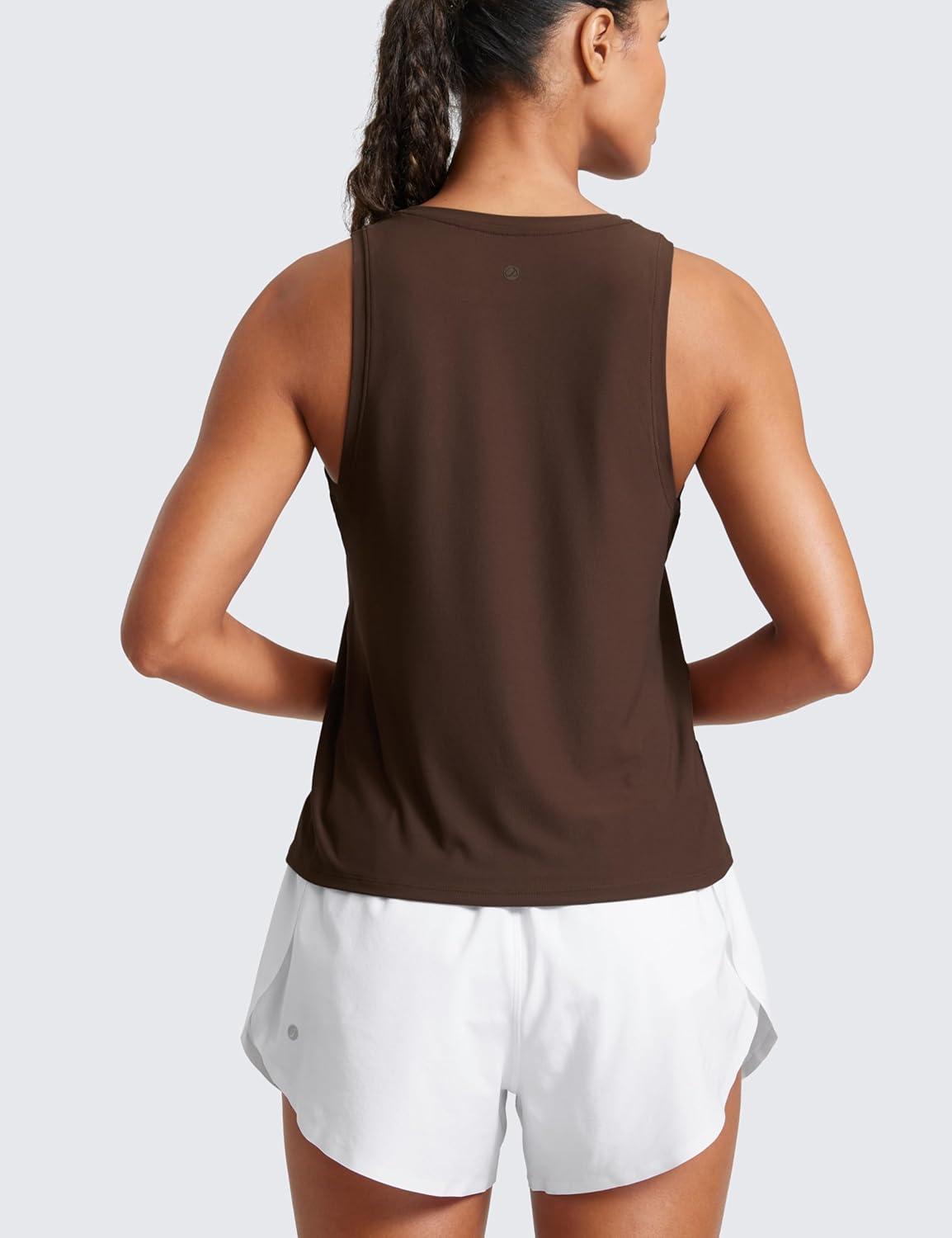 imageCRZ YOGA Cloudweight Crew Neck Workout Tanks Lightweight Athletic Gym Tops for Women Soft Basic Running Sleeveless ShirtsCoffee Brown