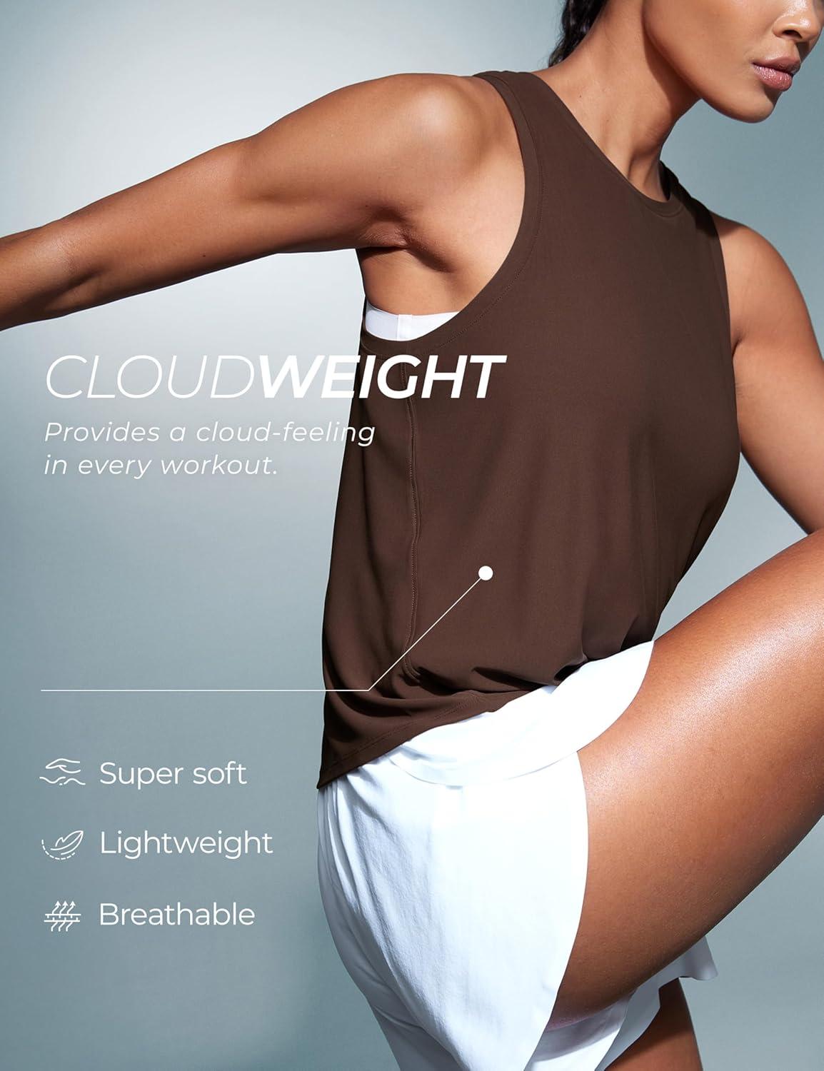 imageCRZ YOGA Cloudweight Crew Neck Workout Tanks Lightweight Athletic Gym Tops for Women Soft Basic Running Sleeveless ShirtsCoffee Brown