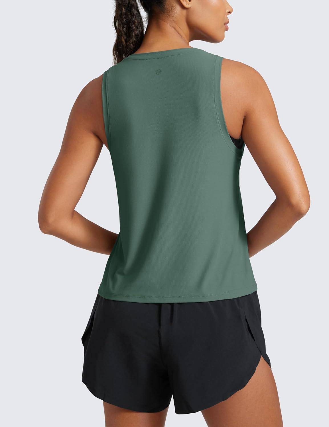 imageCRZ YOGA Cloudweight Crew Neck Workout Tanks Lightweight Athletic Gym Tops for Women Soft Basic Running Sleeveless ShirtsGraphite Green