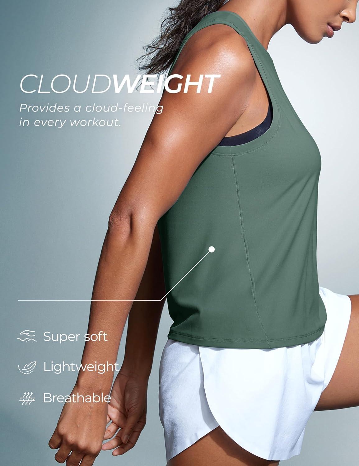 imageCRZ YOGA Cloudweight Crew Neck Workout Tanks Lightweight Athletic Gym Tops for Women Soft Basic Running Sleeveless ShirtsGraphite Green
