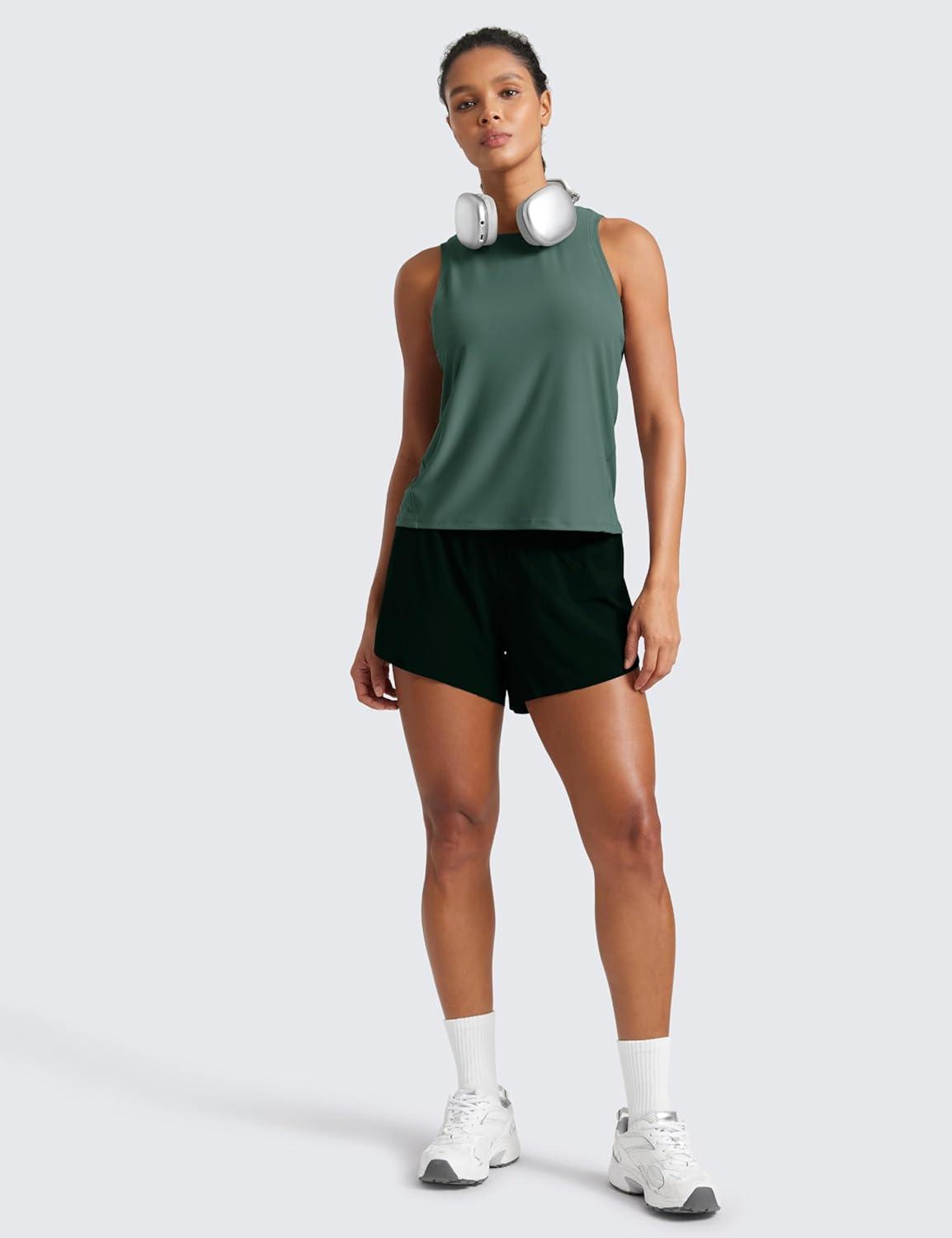 imageCRZ YOGA Cloudweight Crew Neck Workout Tanks Lightweight Athletic Gym Tops for Women Soft Basic Running Sleeveless ShirtsGraphite Green